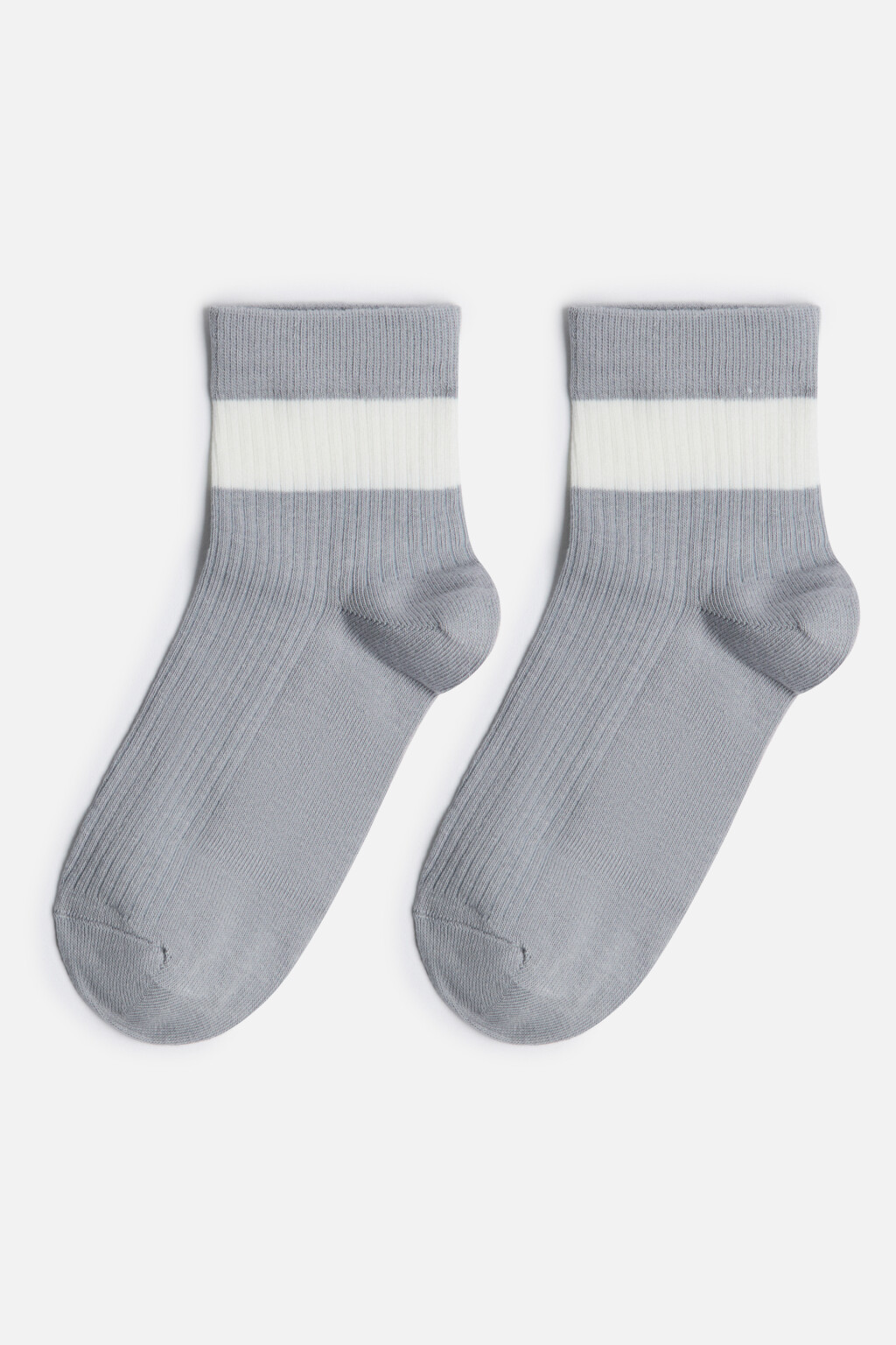 Носки короткие хлопковые с полоской - цвет серый - 1