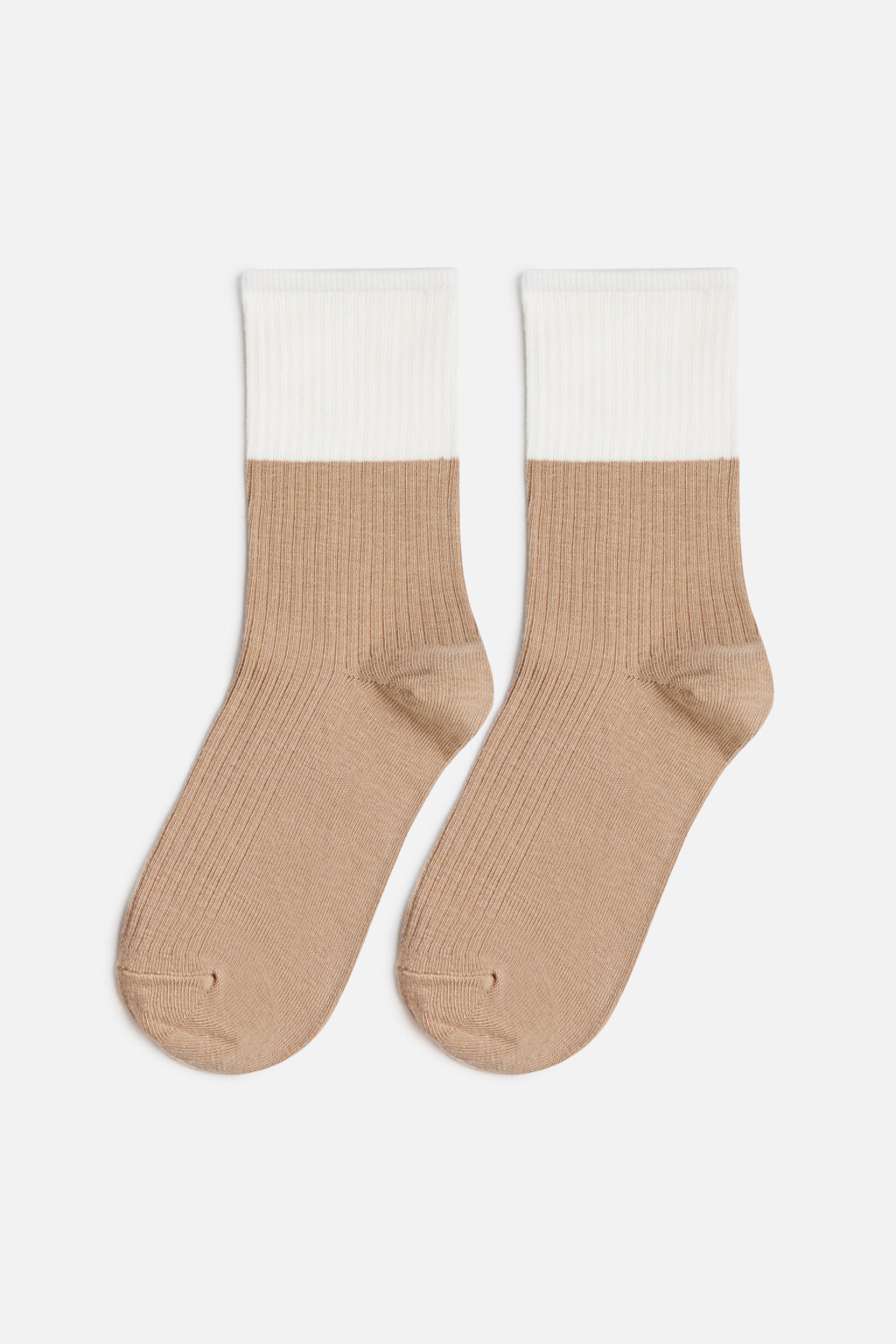 Носки высокие хлопковые в рубчик - цвет бежевый - 1
