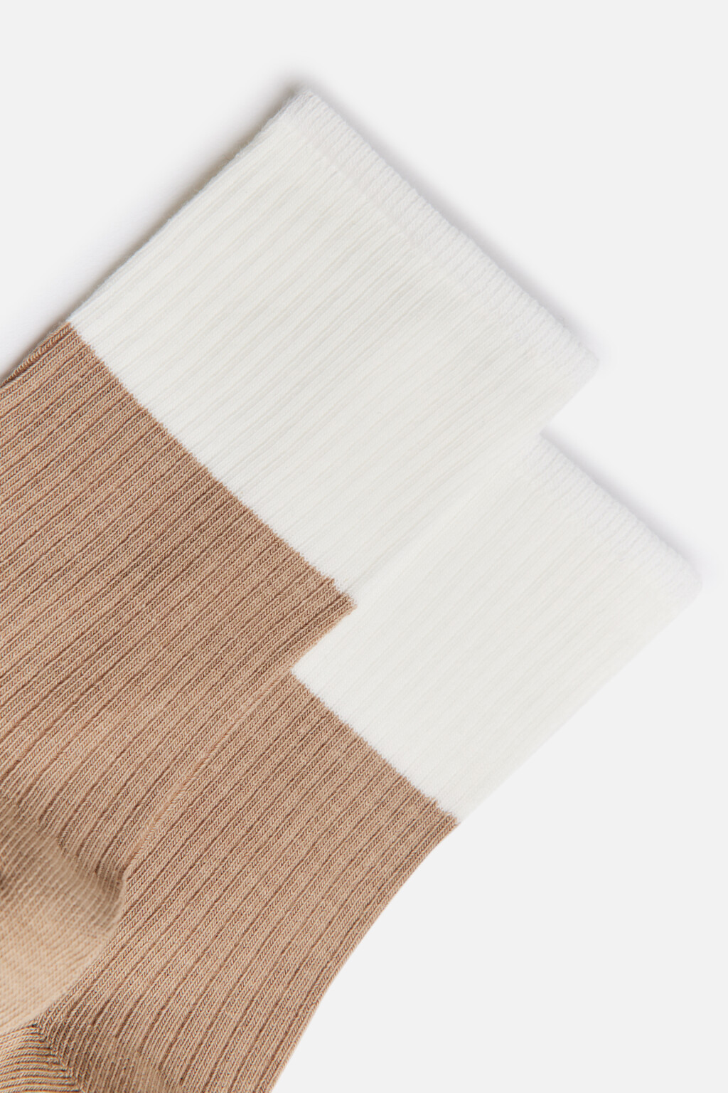 Носки высокие хлопковые в рубчик - цвет бежевый - 2