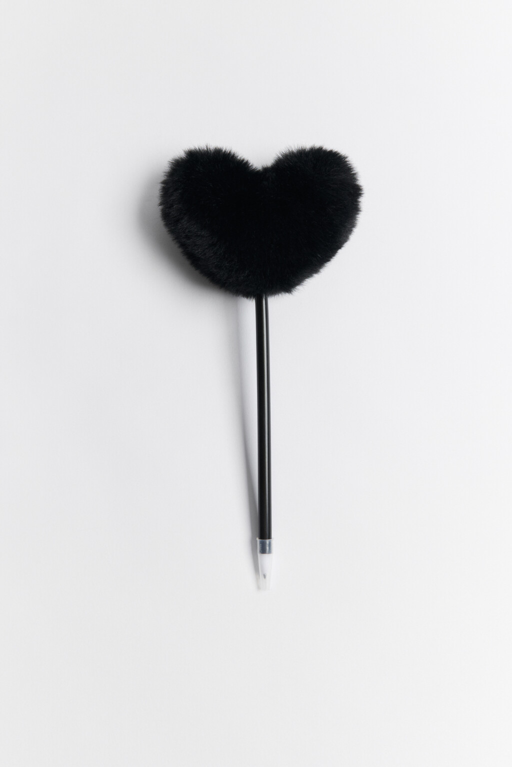 Ручка шариковая с пушистым сердцем - цвет черный - 1