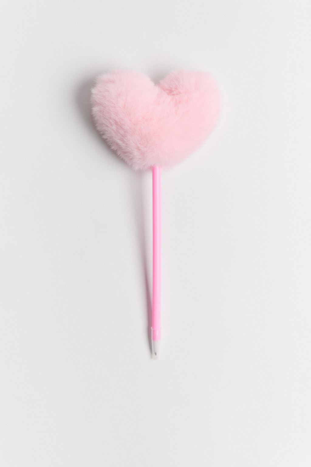 Ручка шариковая с пушистым сердцем - цвет розовый - 1