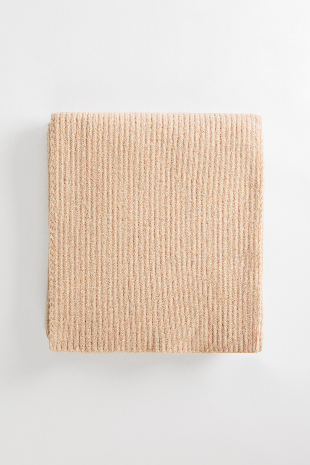 Шарф вязаный в рубчик без бахромы - цвет коричневый - 1