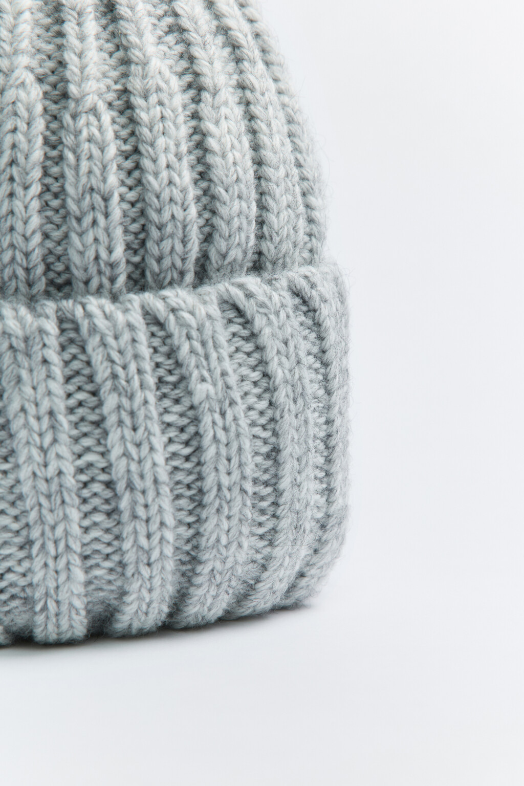 Шапка-бини вязаная шерстяная в рубчик - цвет серый - 2