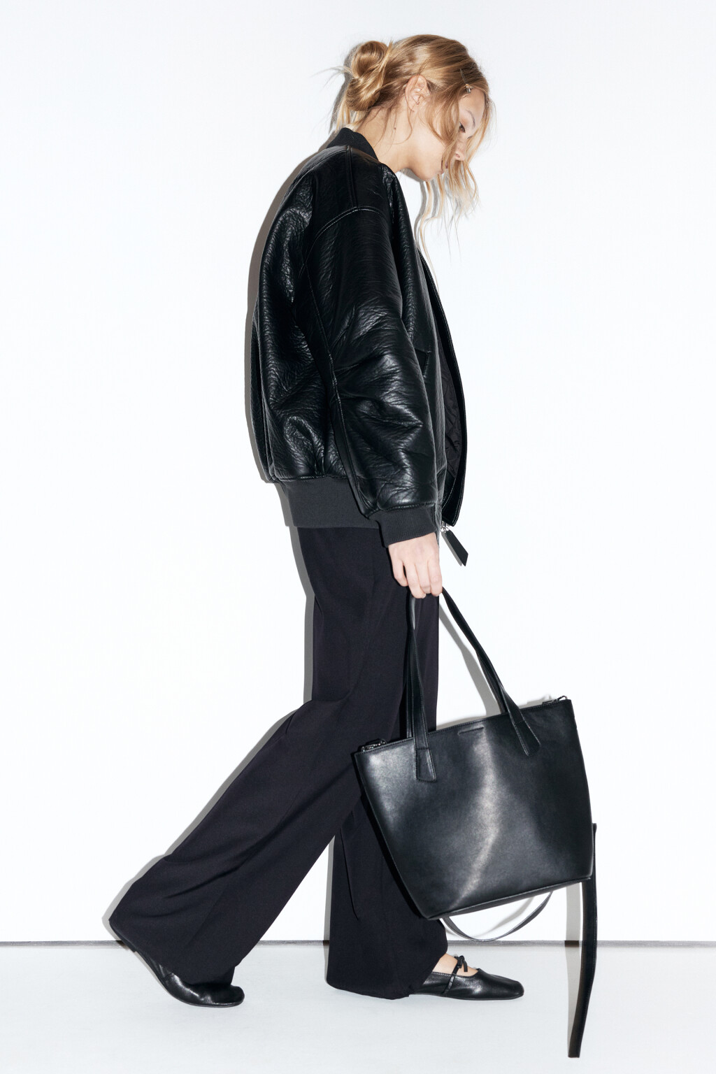 Сумка-тоут с ремнем на плечо и ручками - цвет черный - 1