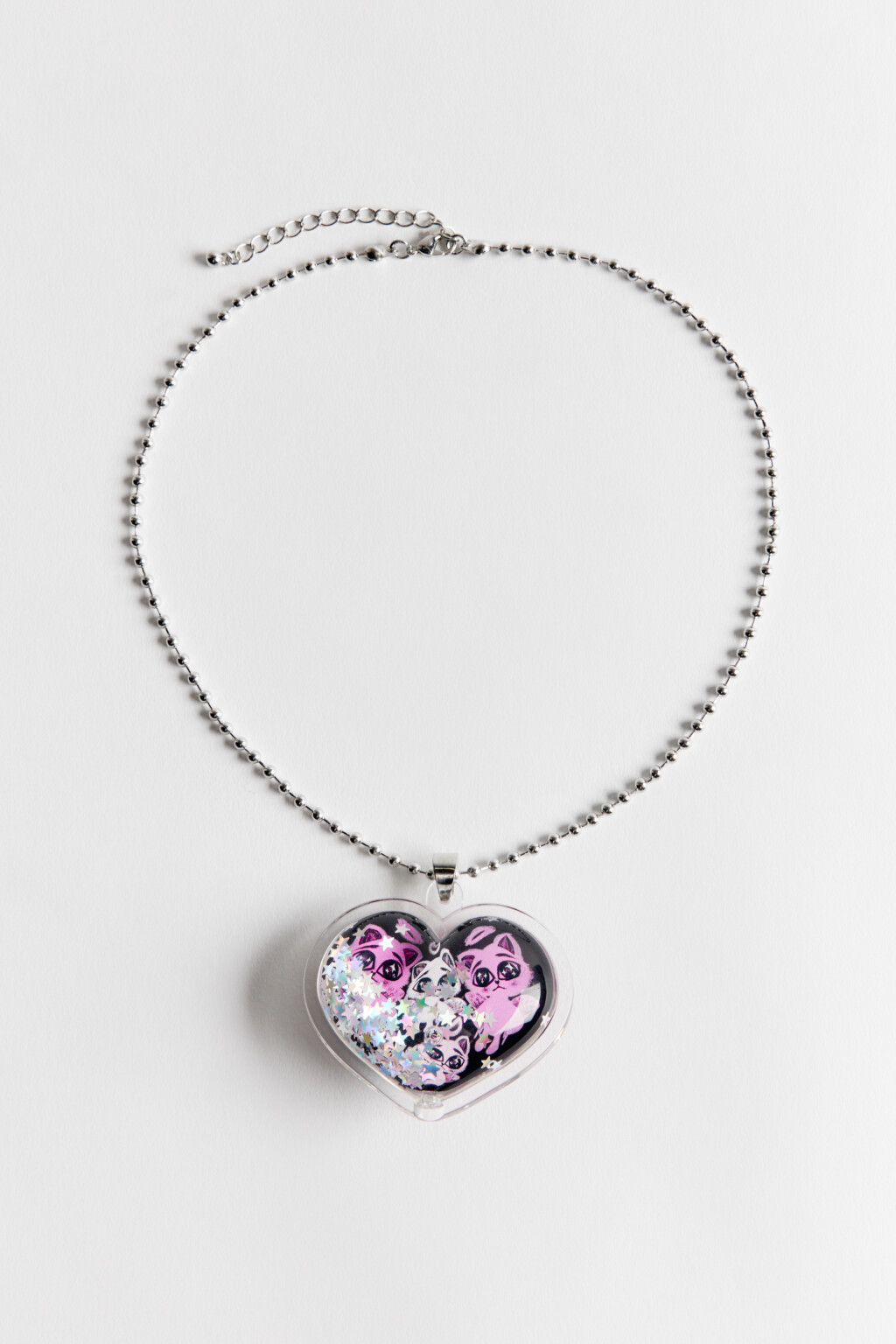 Цепочка с подвеской-сердечком и котятами - цвет мультиколор - 1