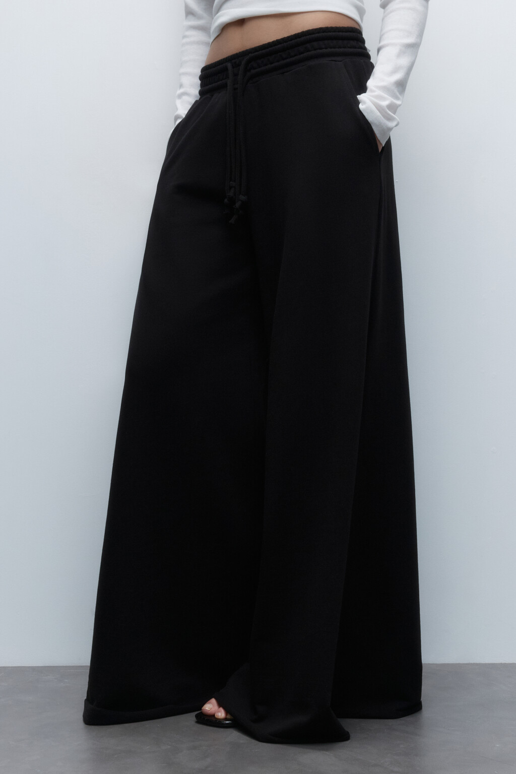 Брюки-палаццо широкие трикотажные - цвет черный - 3
