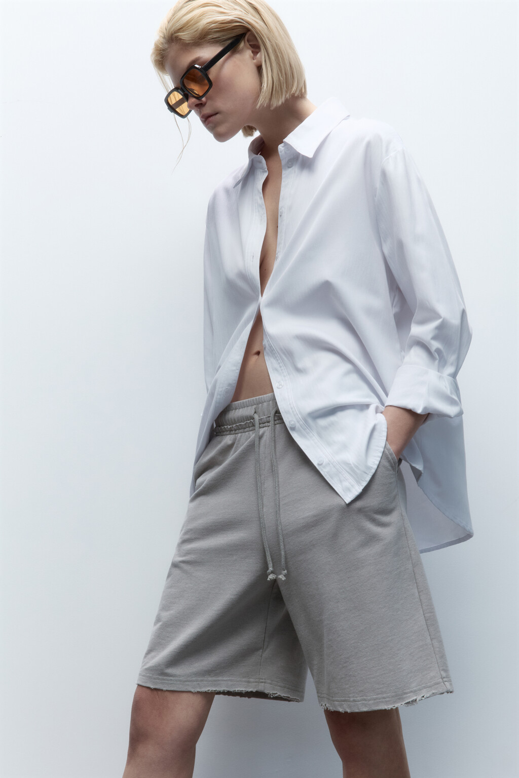 Шорты из футера с вареным эффектом - цвет зеленый - 1