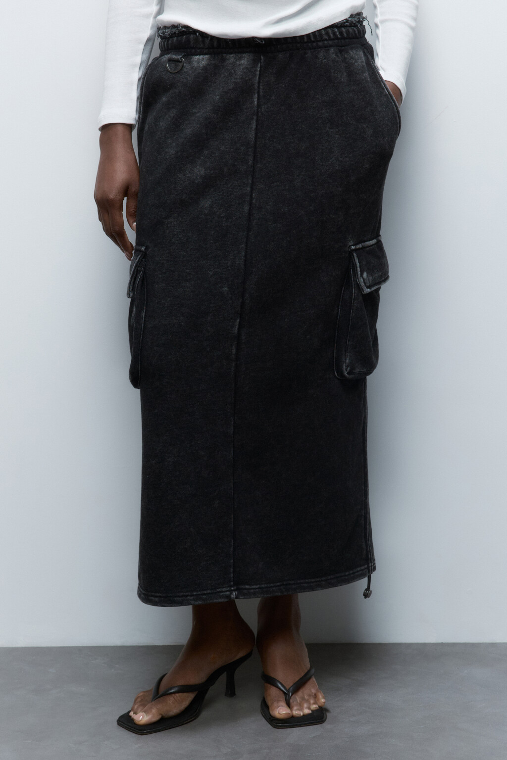 Юбка миди трикотажная с вареным эффектом - цвет серый - 3