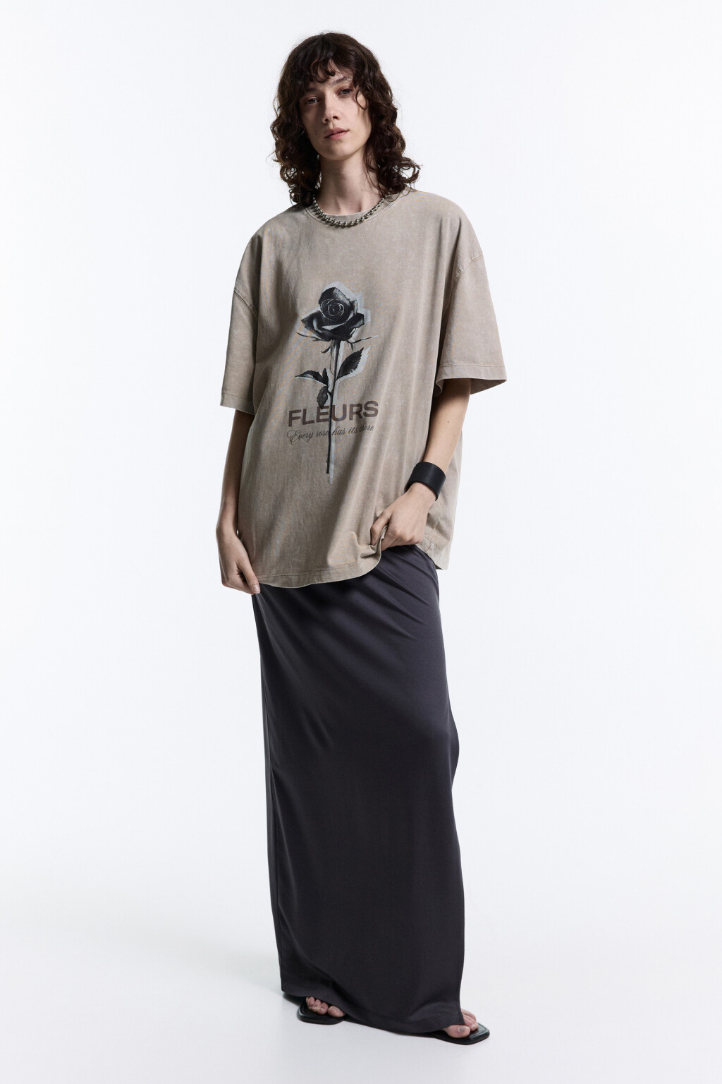 Юбка макси прямая трикотажная с разрезом - цвет серый - 5