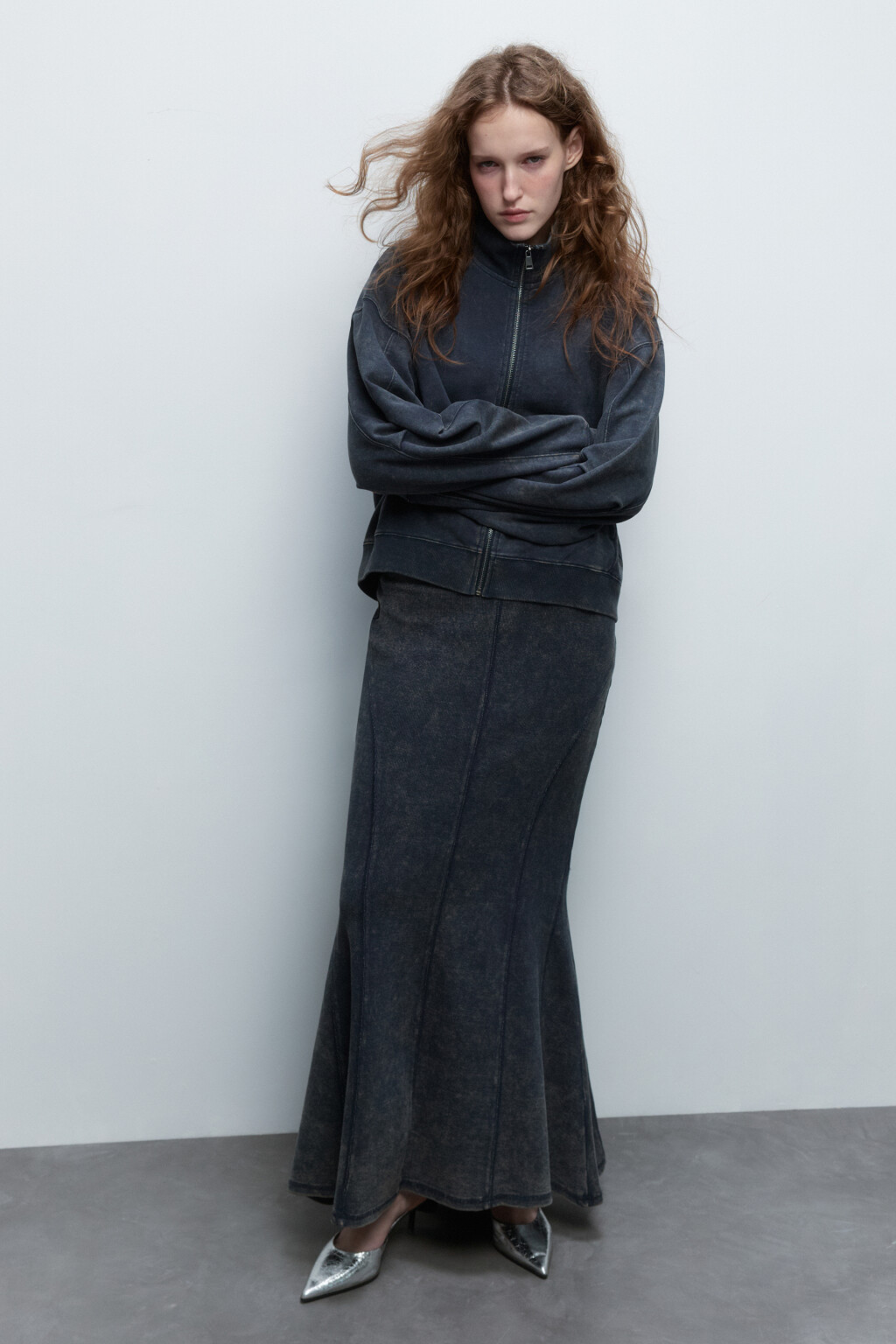 Юбка-годе трикотажная с вареным эффектом - цвет синий - 5