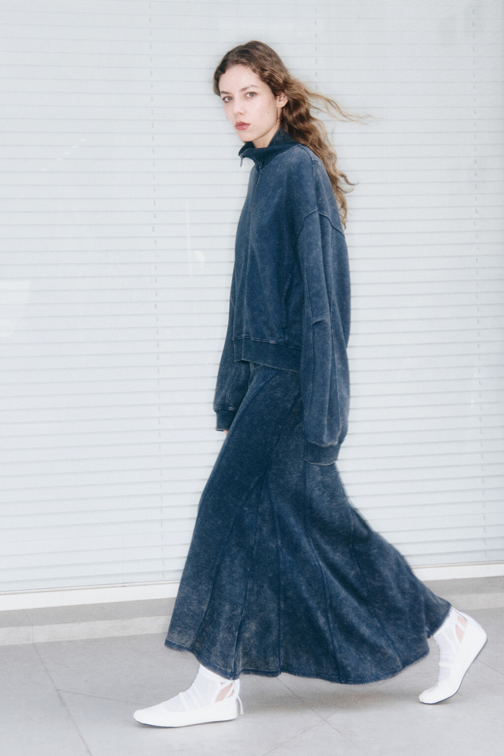 Юбка-годе трикотажная с вареным эффектом - цвет синий - 2