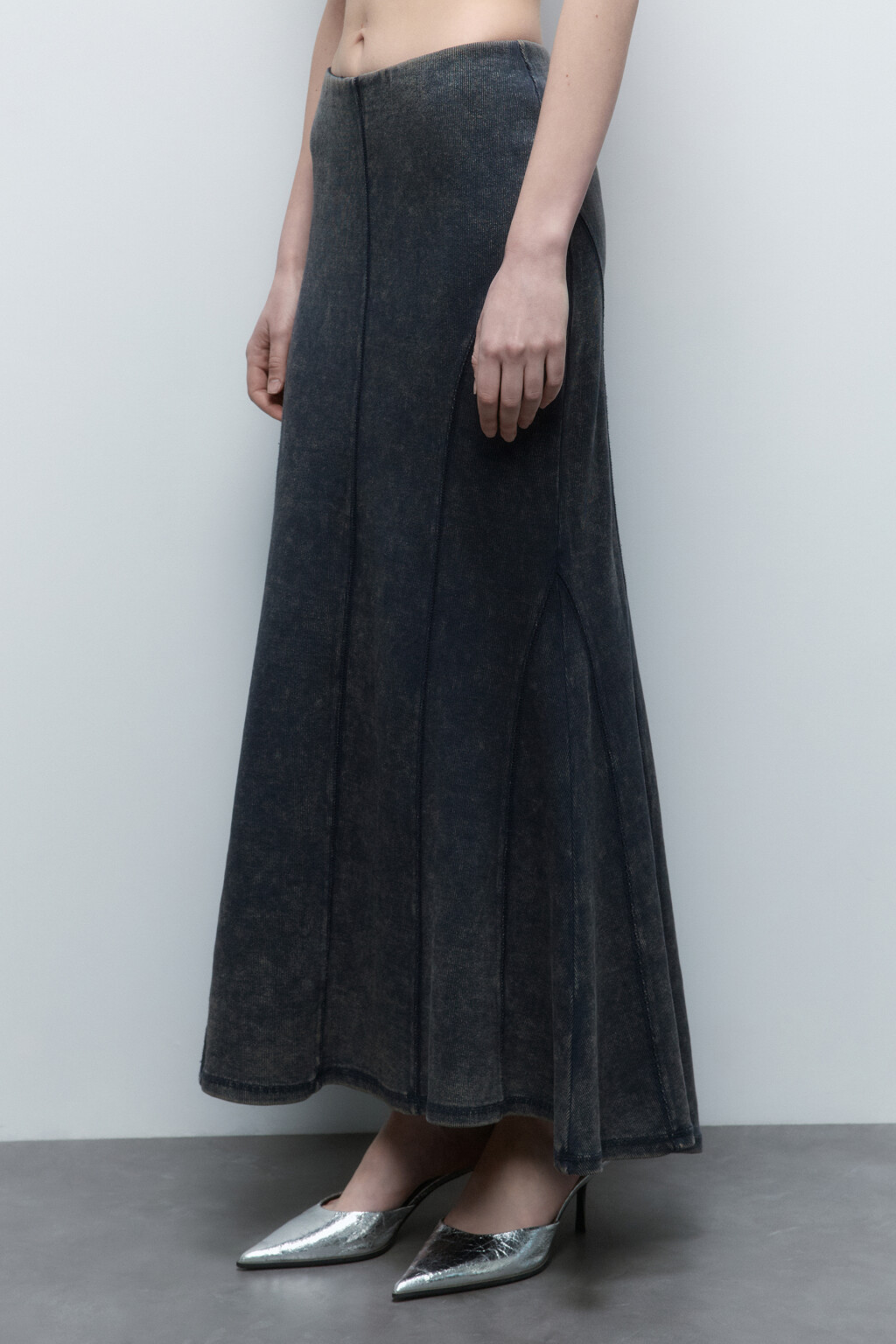 Юбка-годе трикотажная с вареным эффектом - цвет синий - 3