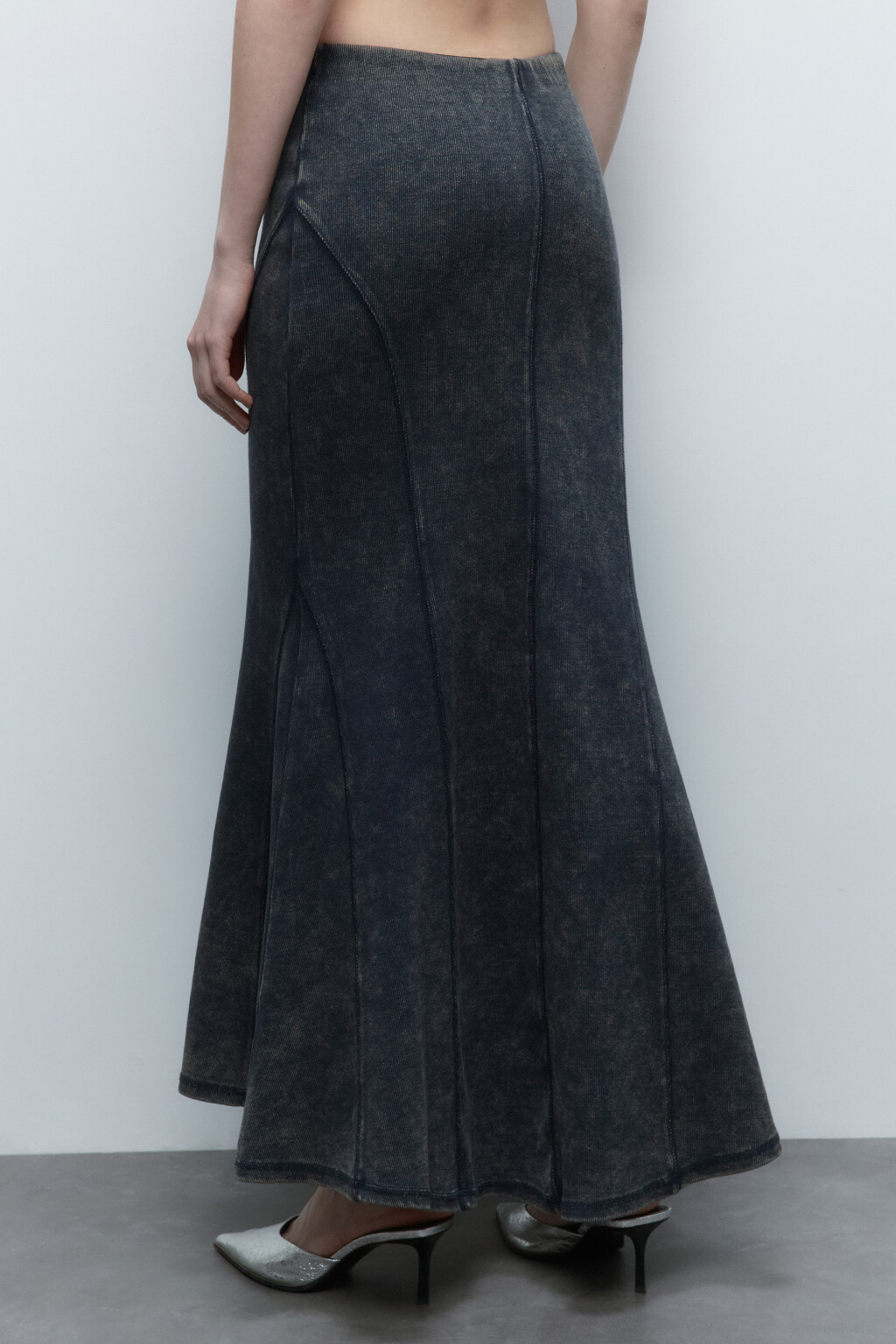 Юбка-годе трикотажная с вареным эффектом - цвет синий - 4