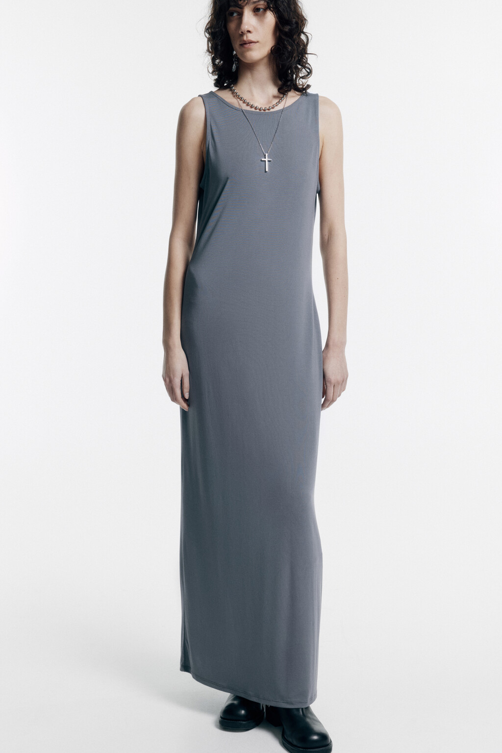 Платье-майка макси с вырезом на спине - цвет серый - 1