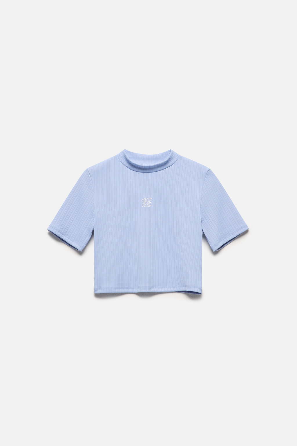 Футболка укороченная в рубчик с вышивкой - цвет голубой - 9