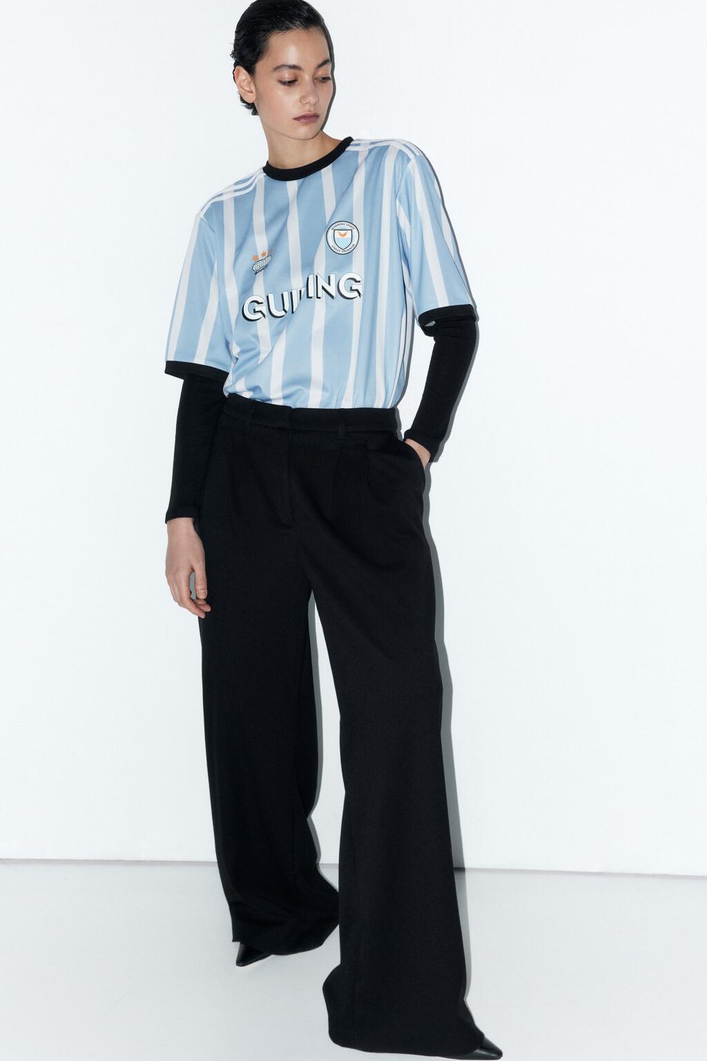 Футболка oversize со спортивным принтом - цвет голубой - 4