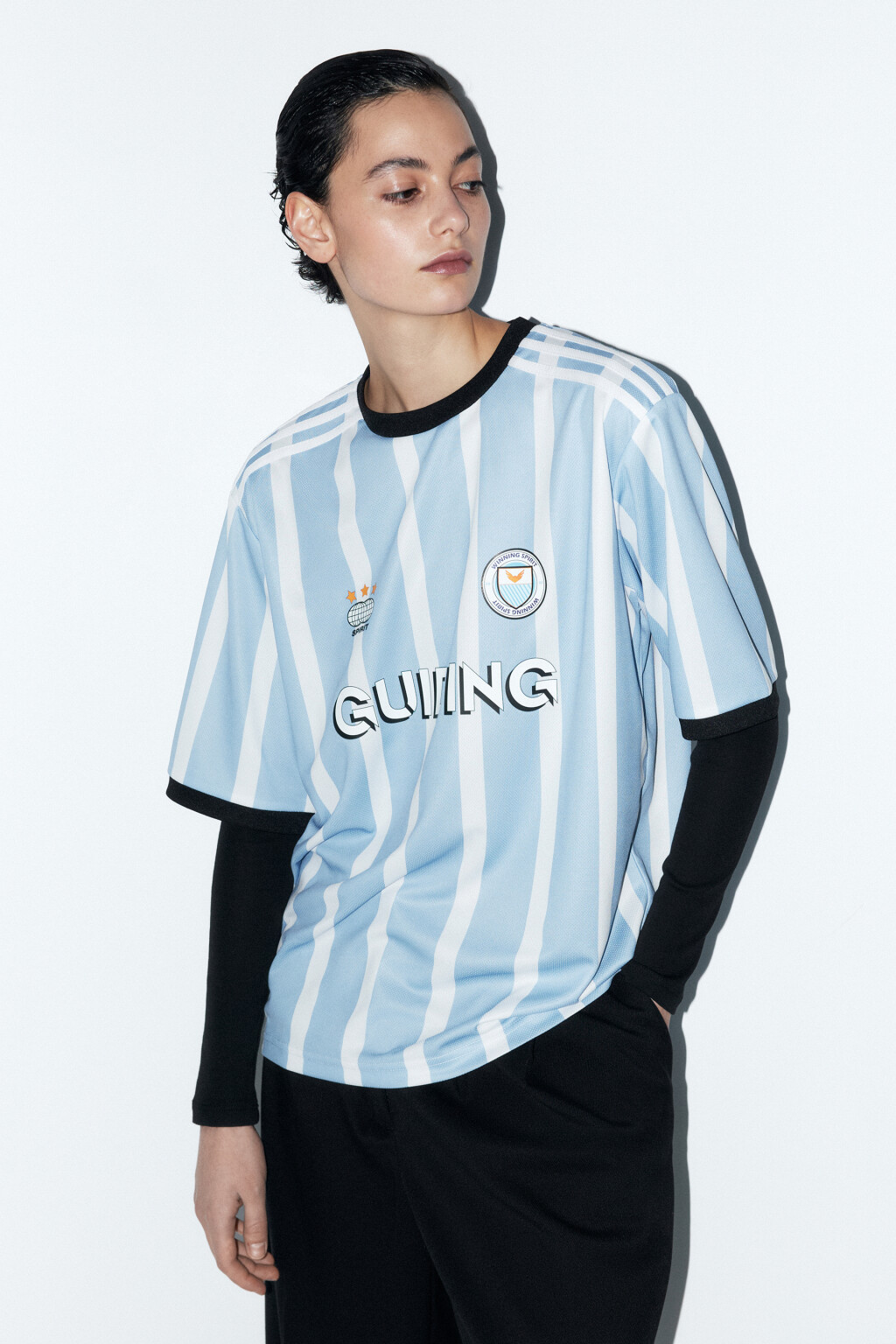Футболка oversize со спортивным принтом - цвет голубой - 1