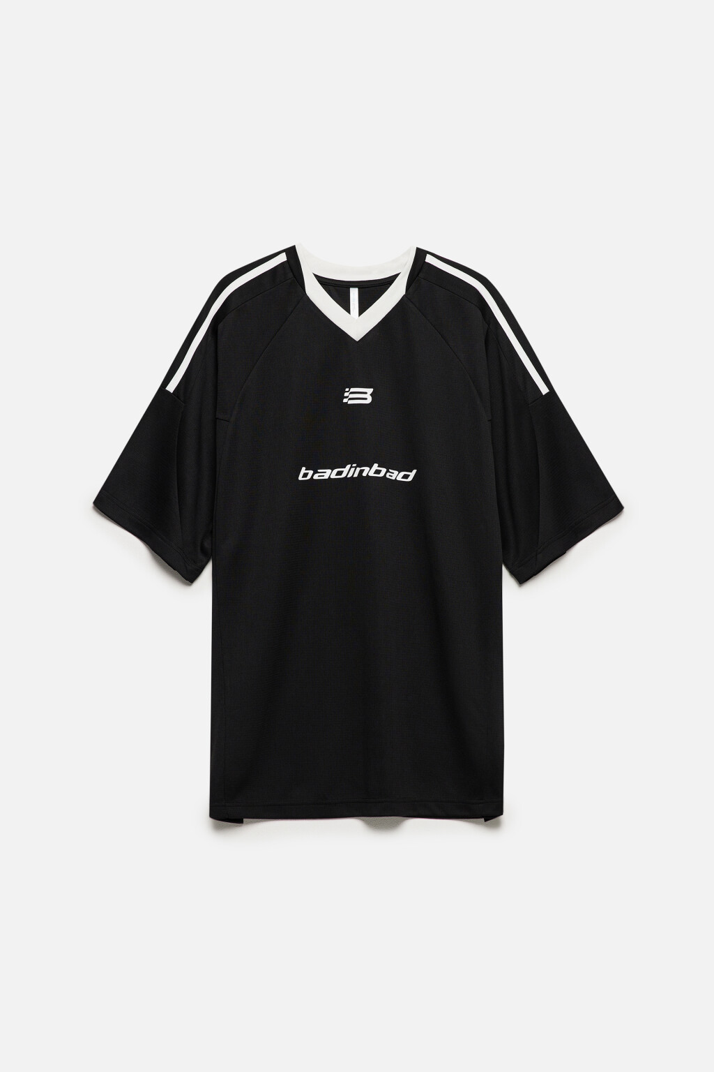 Футболка oversize с принтом и V-вырезом - цвет черный - 8