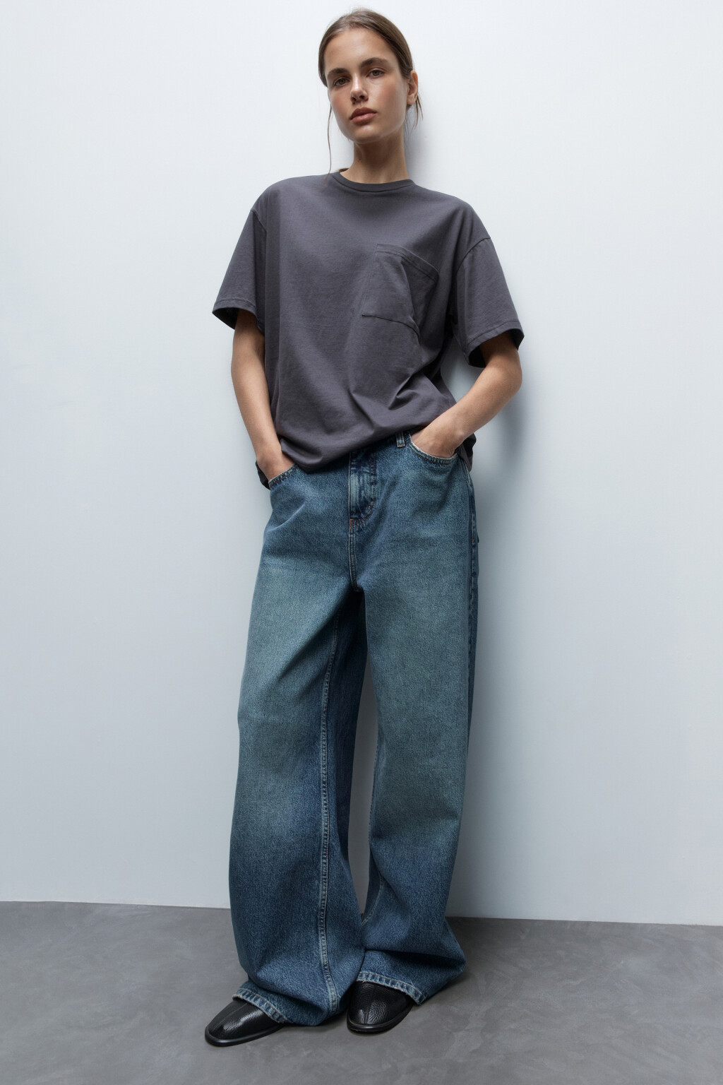 Футболка oversize с нагрудным карманом - цвет серый - 1