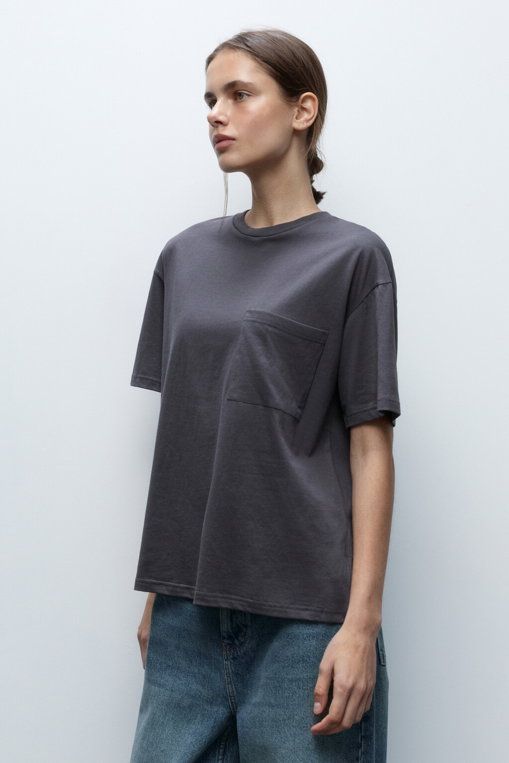 Футболка oversize с нагрудным карманом - цвет серый - 3