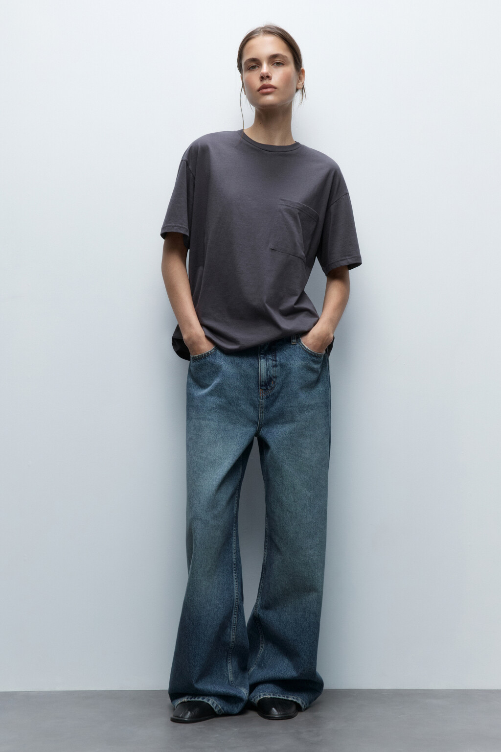 Футболка oversize с нагрудным карманом - цвет серый - 5