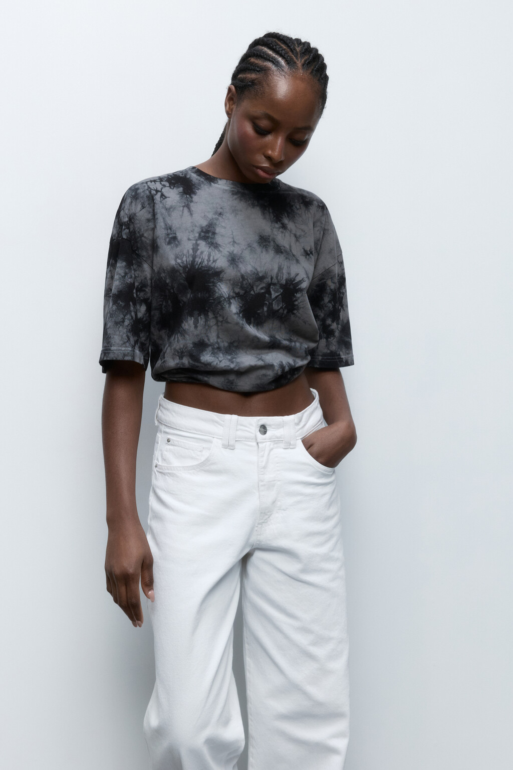 Футболка хлопковая с принтом тай-дай - цвет черный - 1