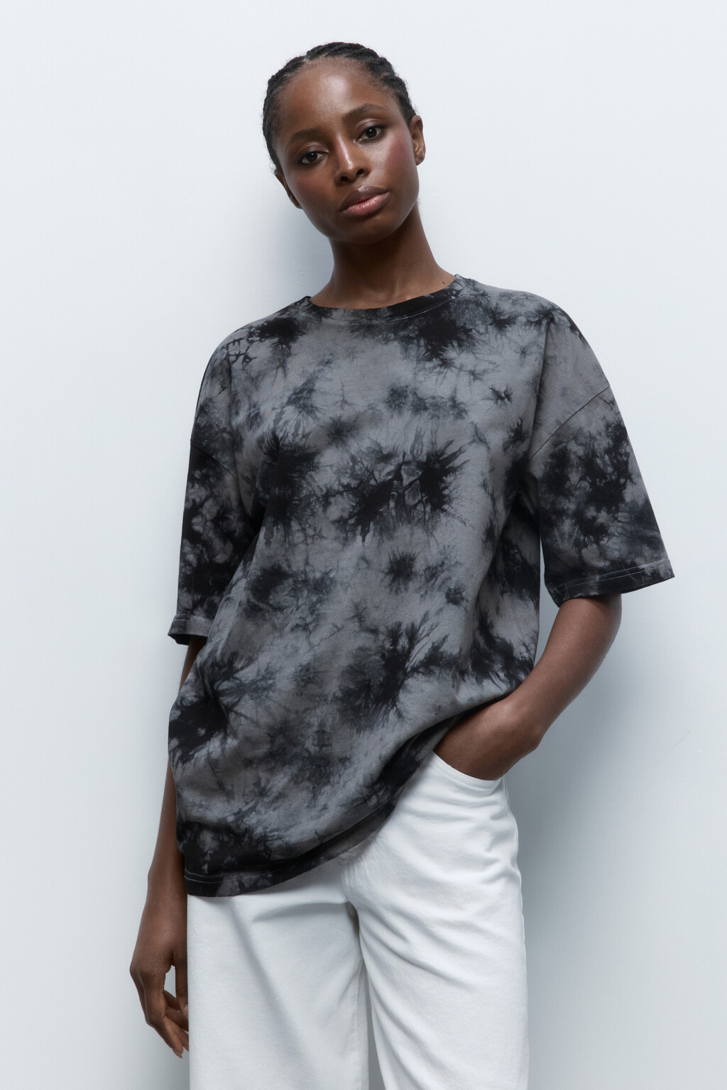 Футболка хлопковая с принтом тай-дай - цвет черный - 2