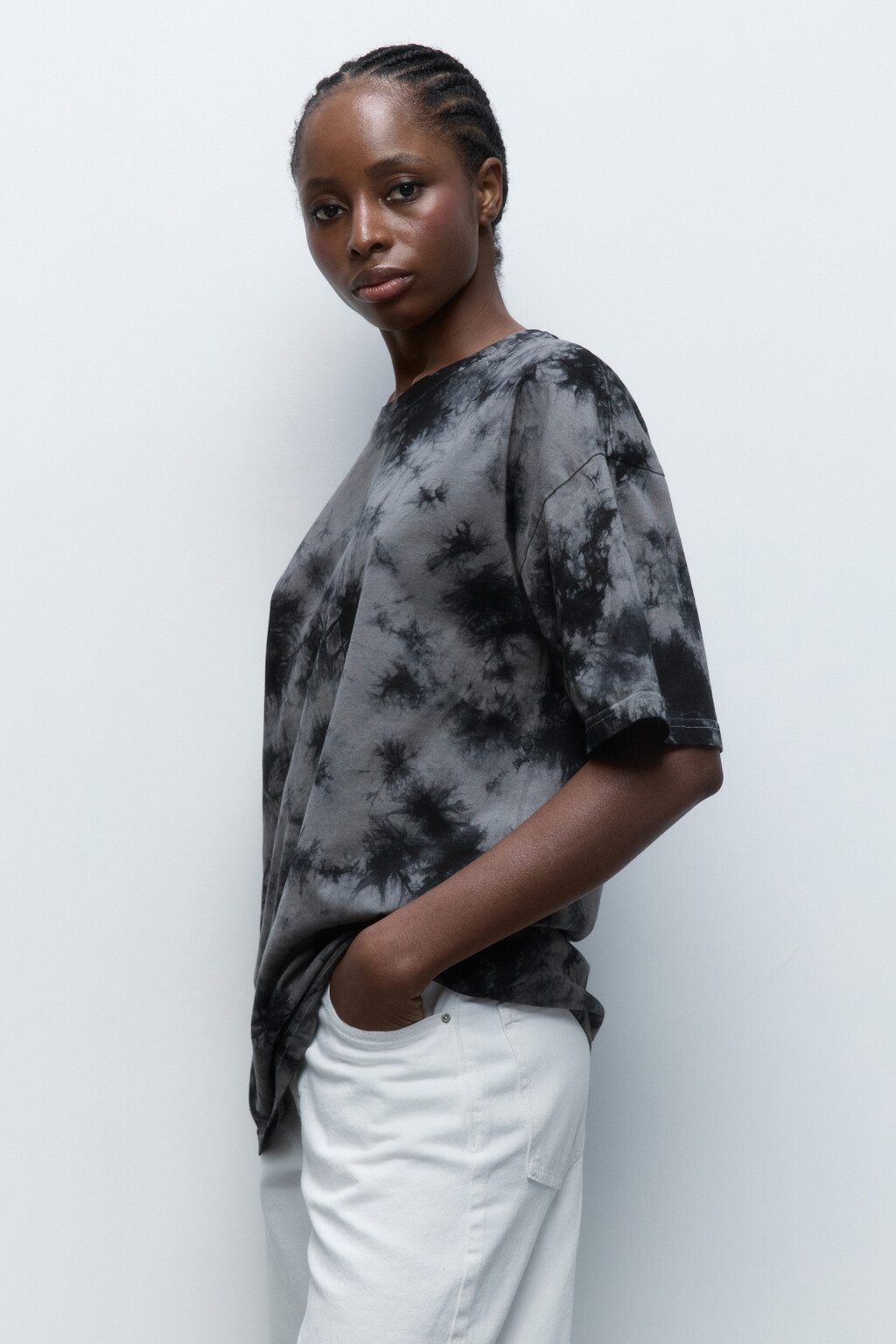 Футболка хлопковая с принтом тай-дай - цвет черный - 3