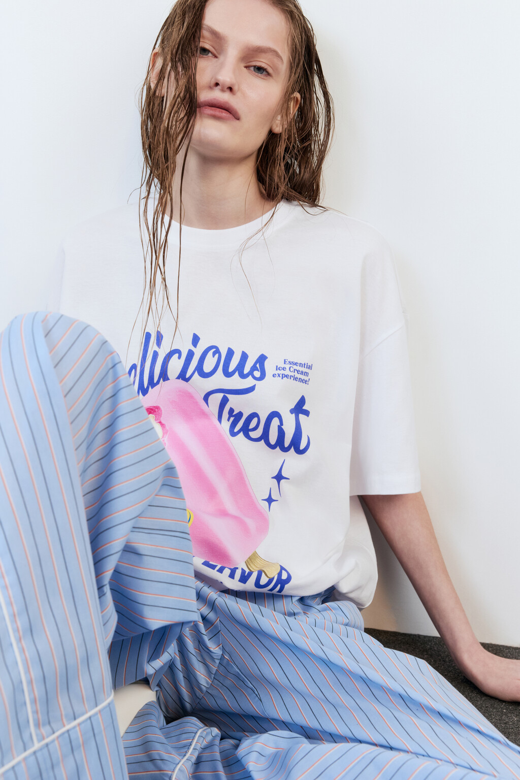 Футболка oversize хлопковая с принтом - цвет белый - 1