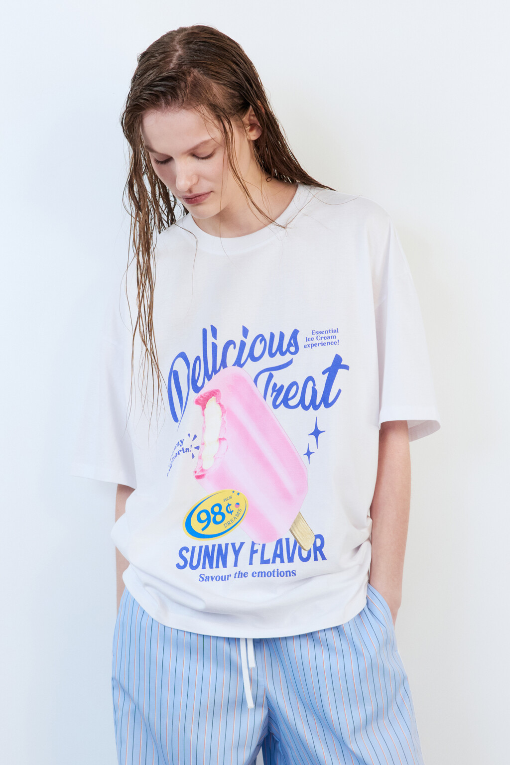 Футболка oversize хлопковая с принтом - цвет белый - 2