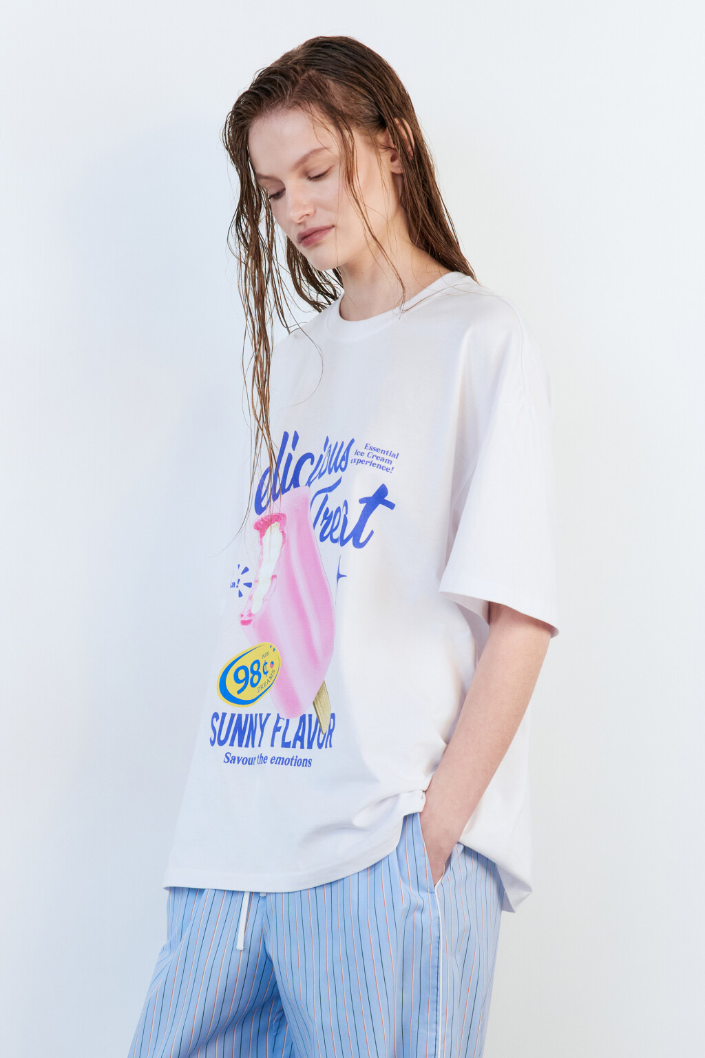 Футболка oversize хлопковая с принтом - цвет белый - 3