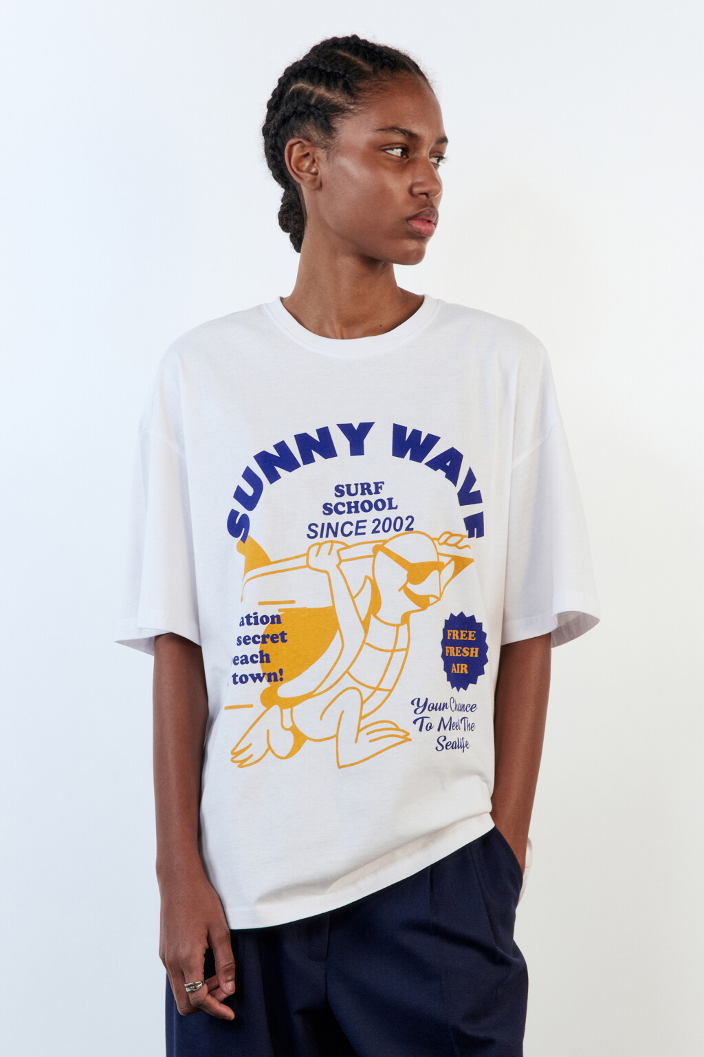 Футболка oversize хлопковая с принтом - цвет бежевый - 2