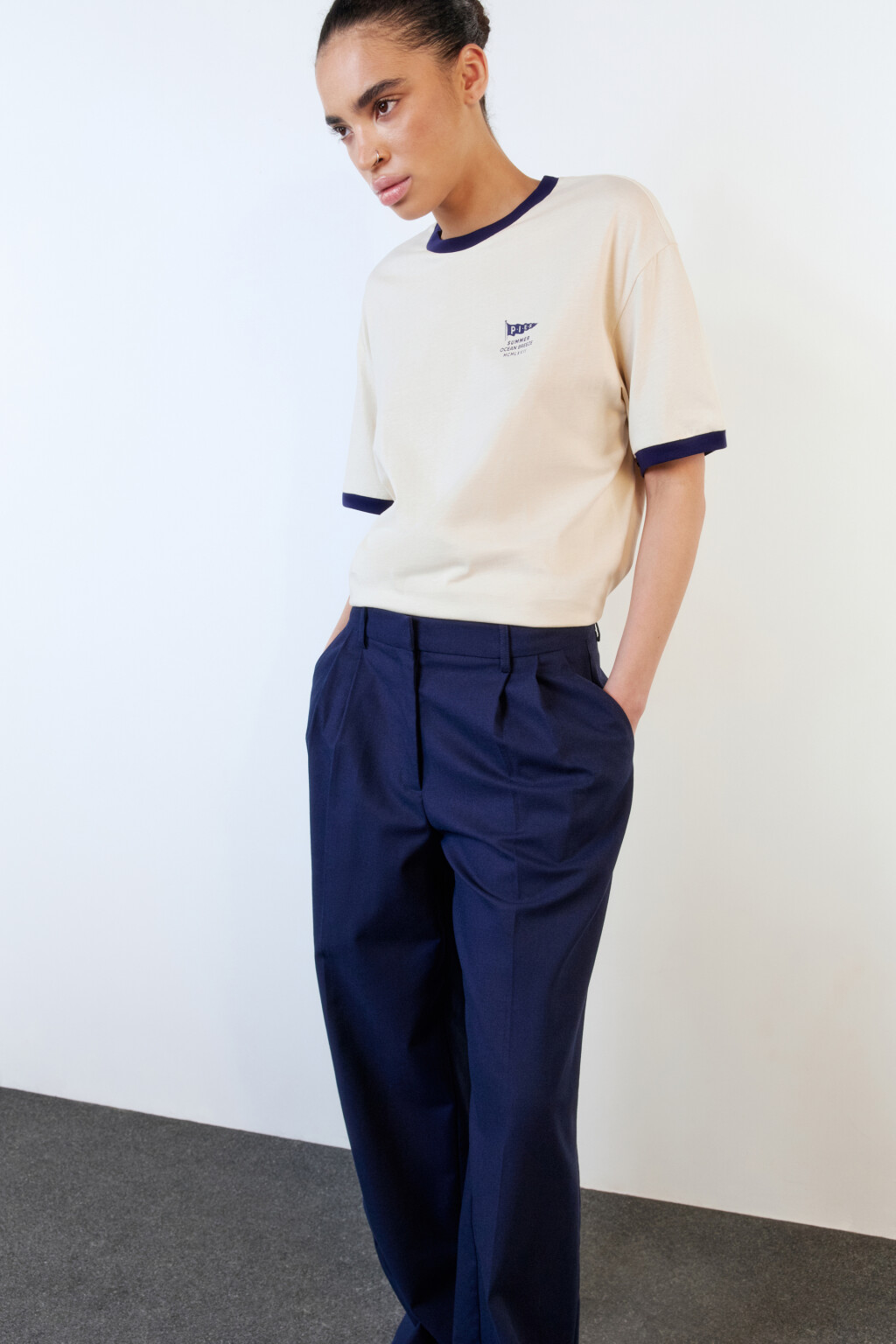 Футболка oversize контрастная с надписью - цвет бежевый - 1