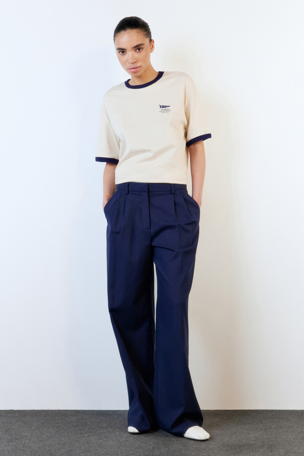 Футболка oversize контрастная с надписью - цвет бежевый - 5