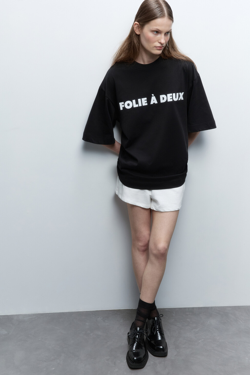 Футболка оверсайз с надписью - цвет черный - 1
