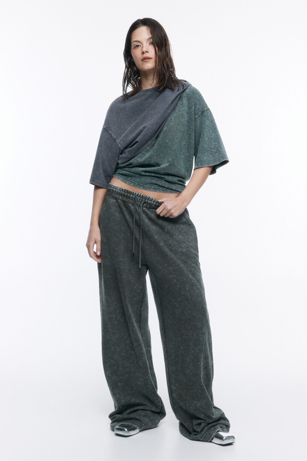 Футболка oversize с состаренным эффектом - цвет зеленый - 1