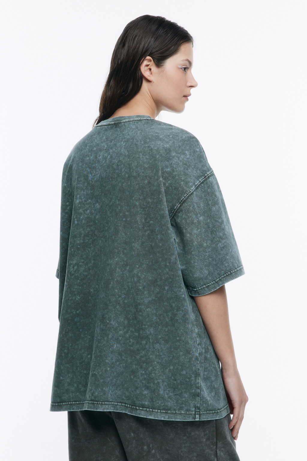 Футболка oversize с состаренным эффектом - цвет зеленый - 4