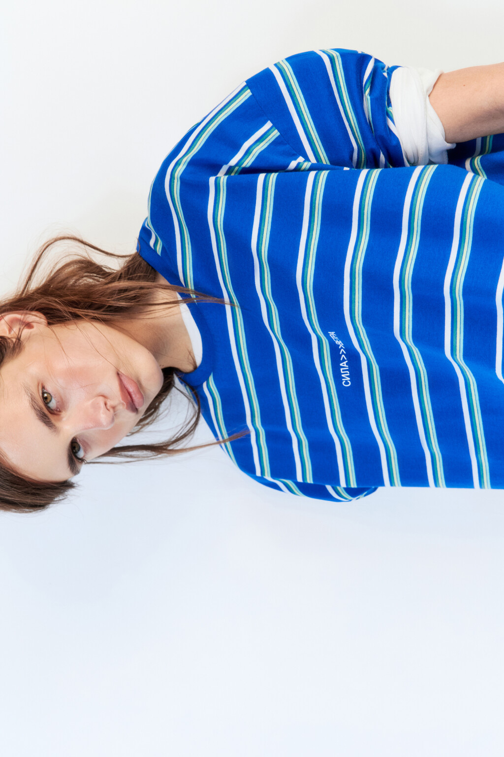 Футболка oversize в полоску с надписью - цвет синий - 2