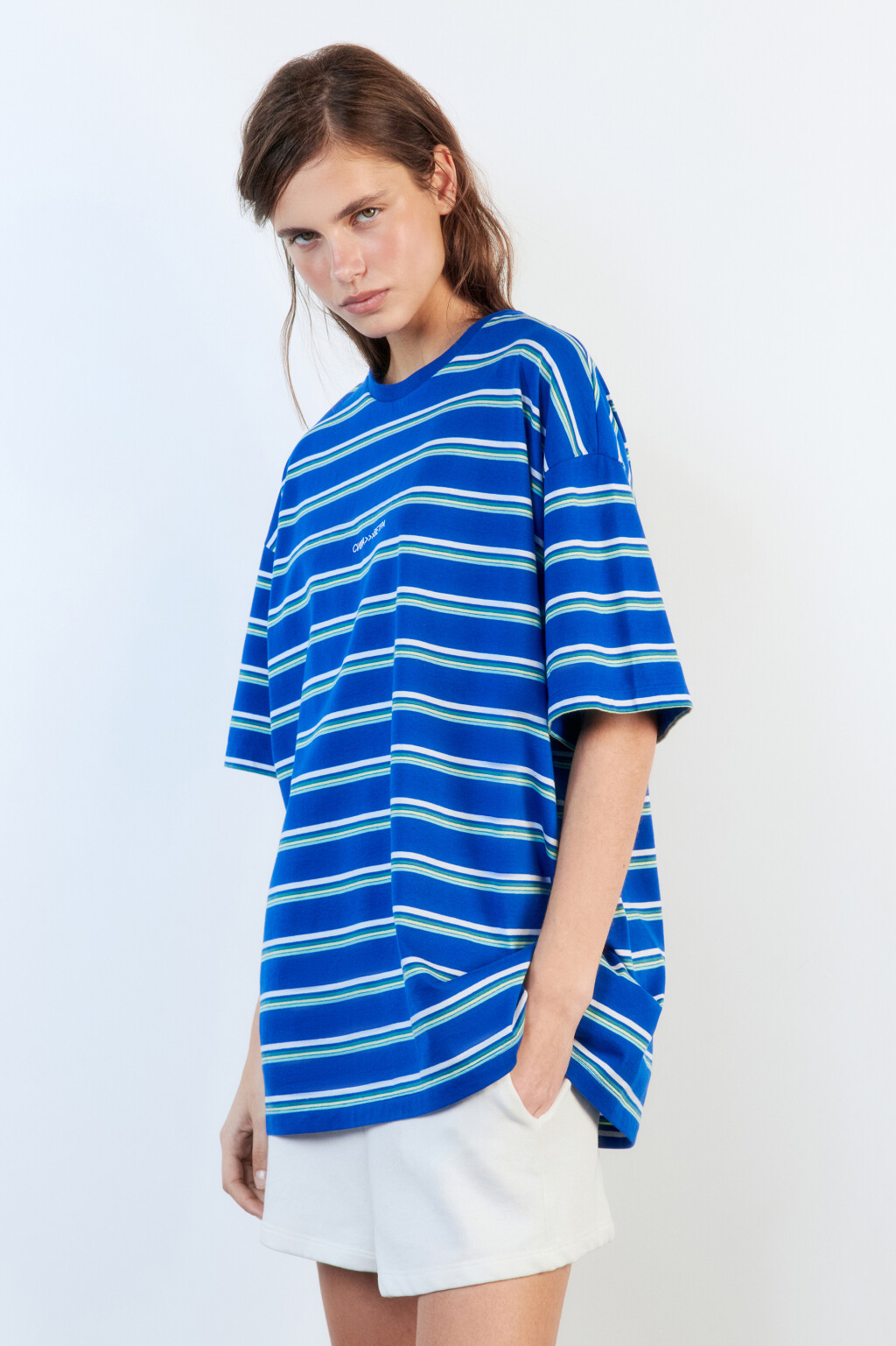 Футболка oversize в полоску с надписью - цвет синий - 4