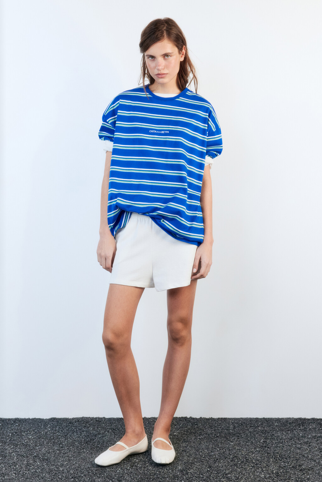 Футболка oversize в полоску с надписью - цвет синий - 6