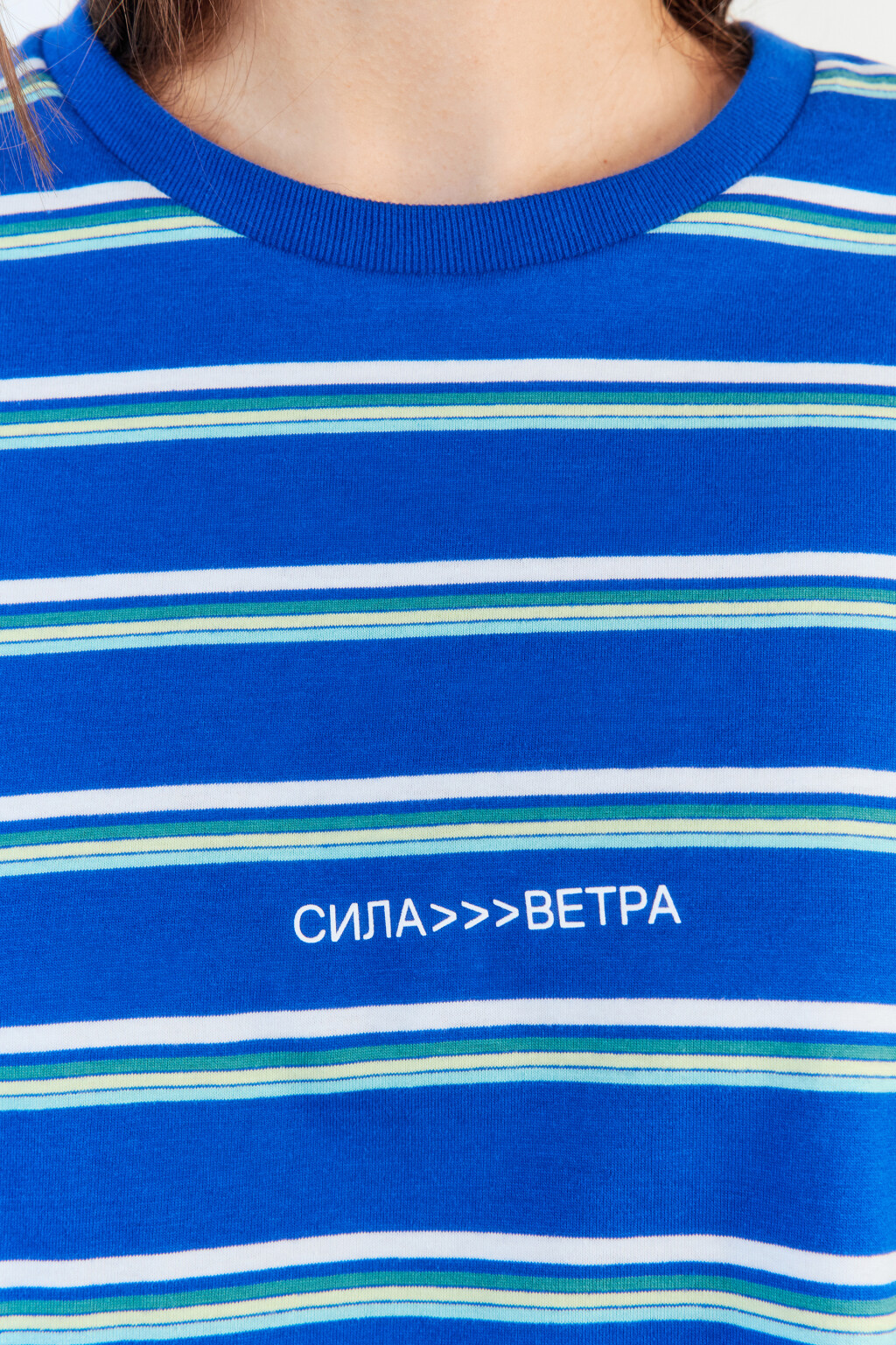 Футболка oversize в полоску с надписью - цвет синий - 7