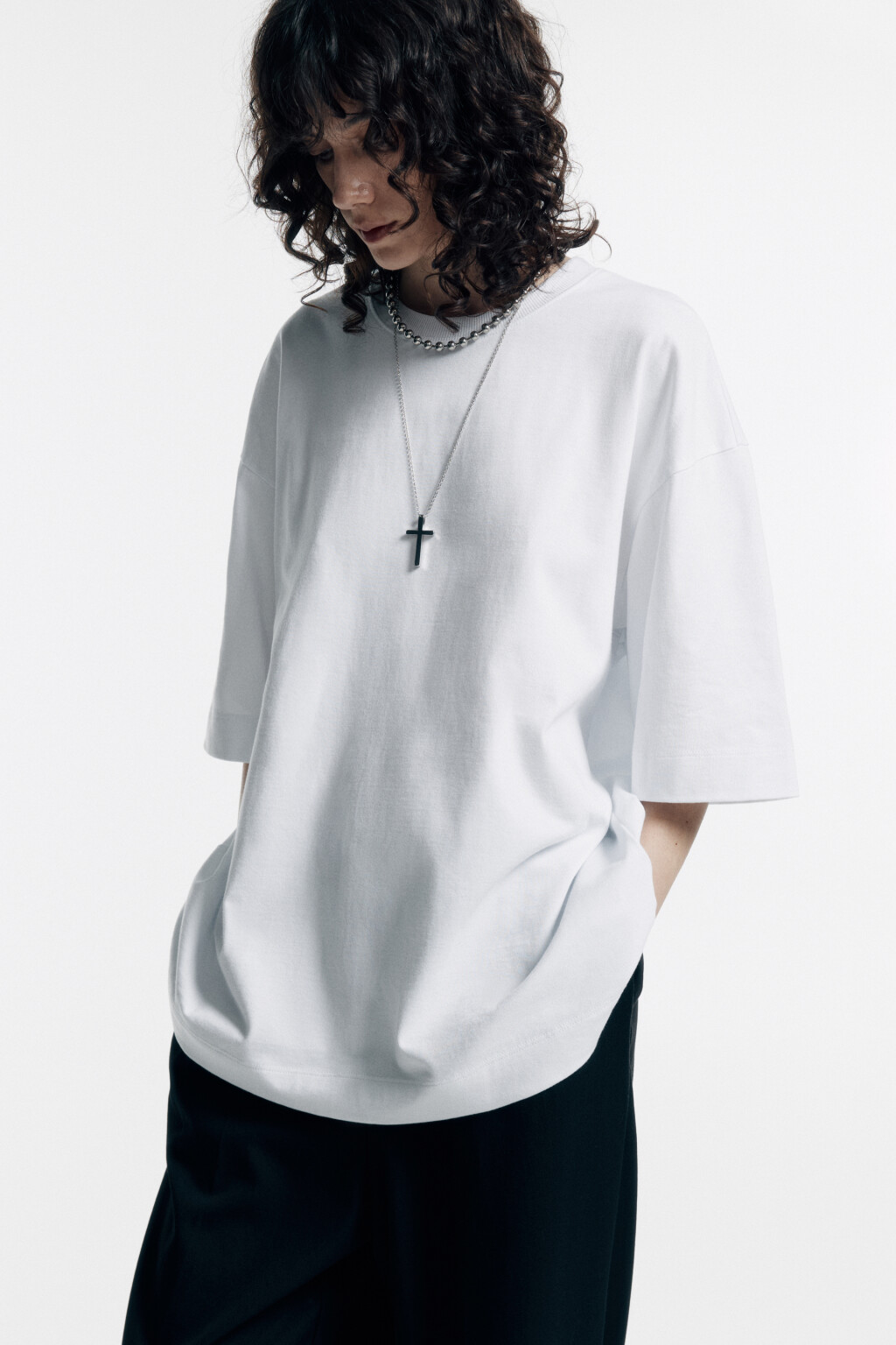 Футболка oversize хлопковая однотонная - цвет белый - 1