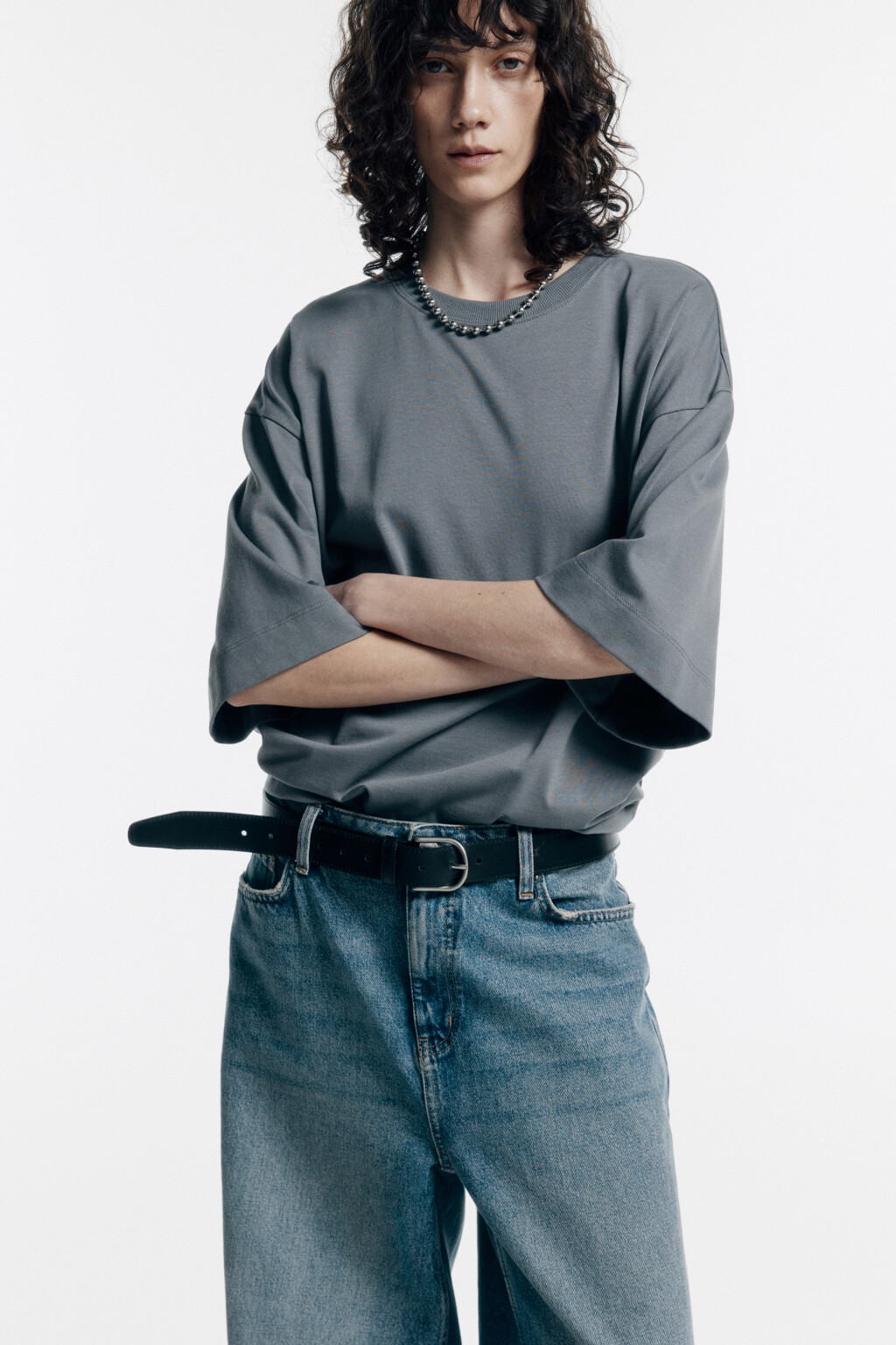 Футболка oversize хлопковая однотонная - цвет серый - 1