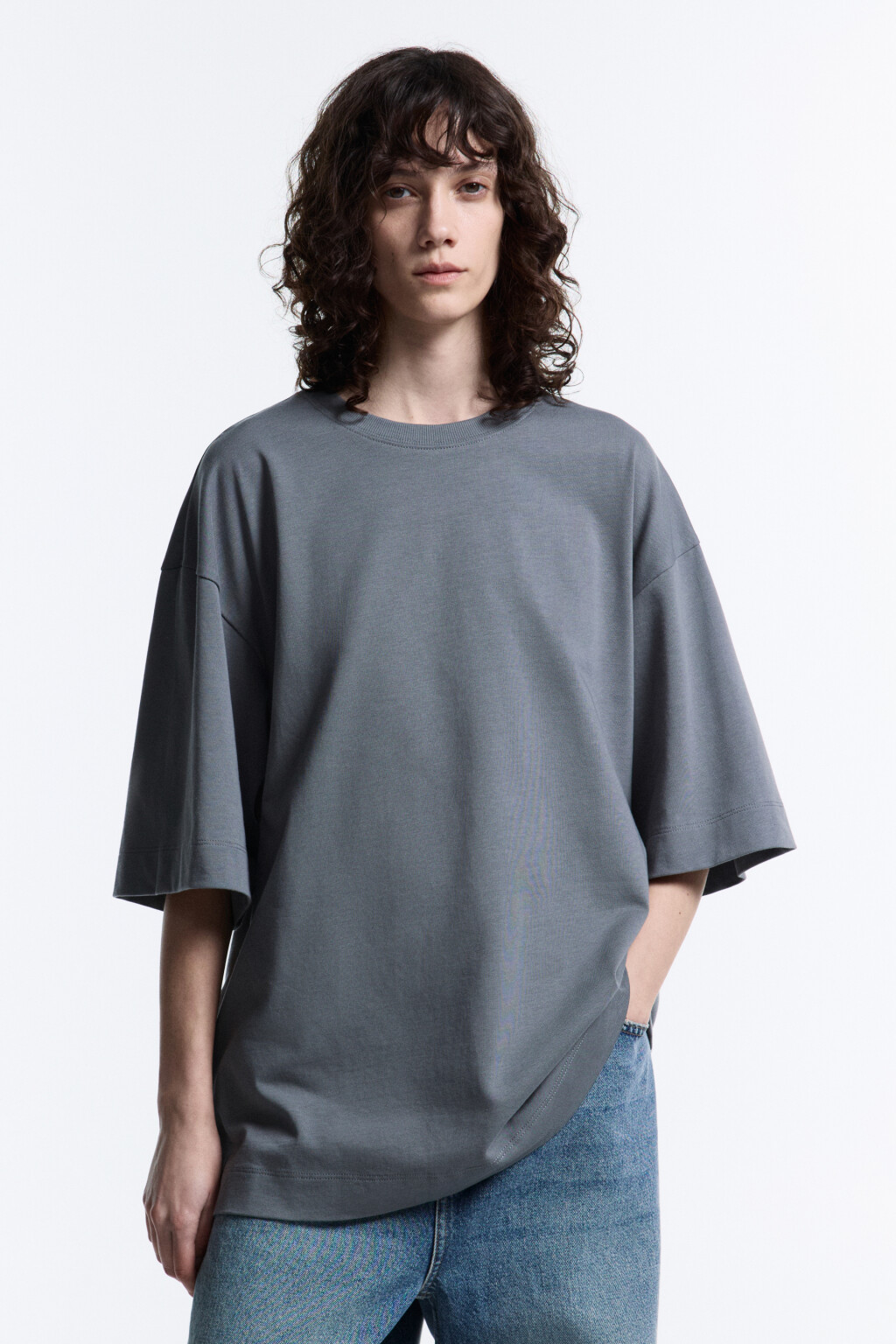 Футболка oversize хлопковая однотонная - цвет серый - 2