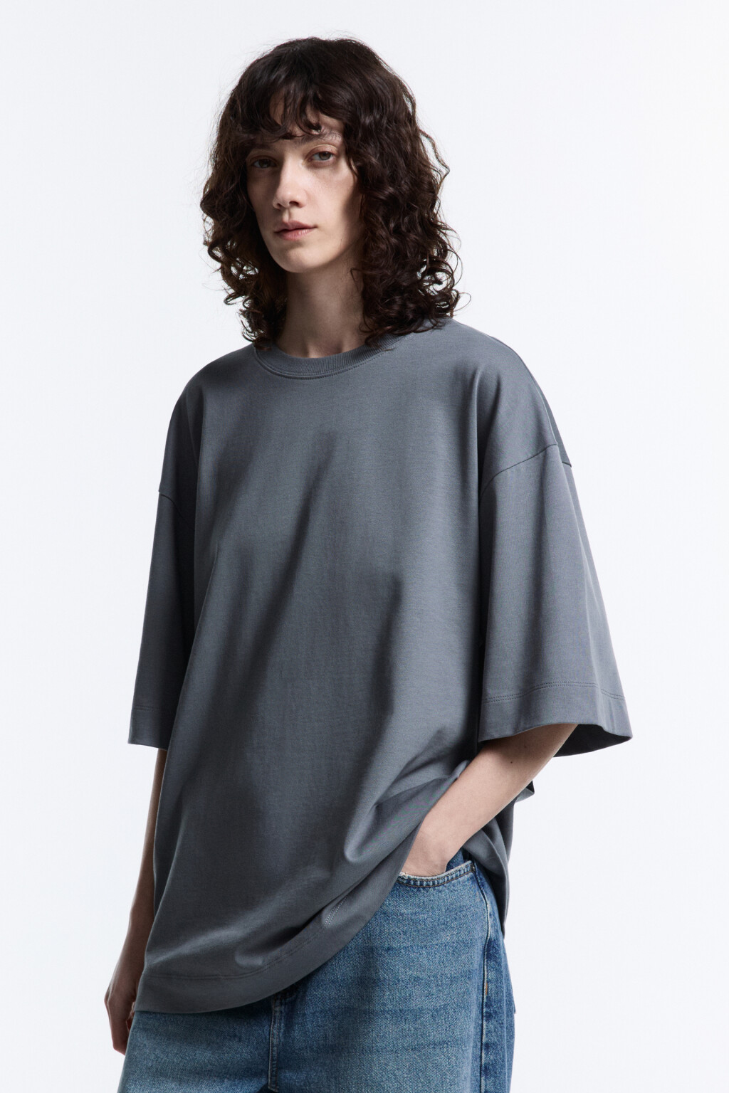 Футболка oversize хлопковая однотонная - цвет серый - 3