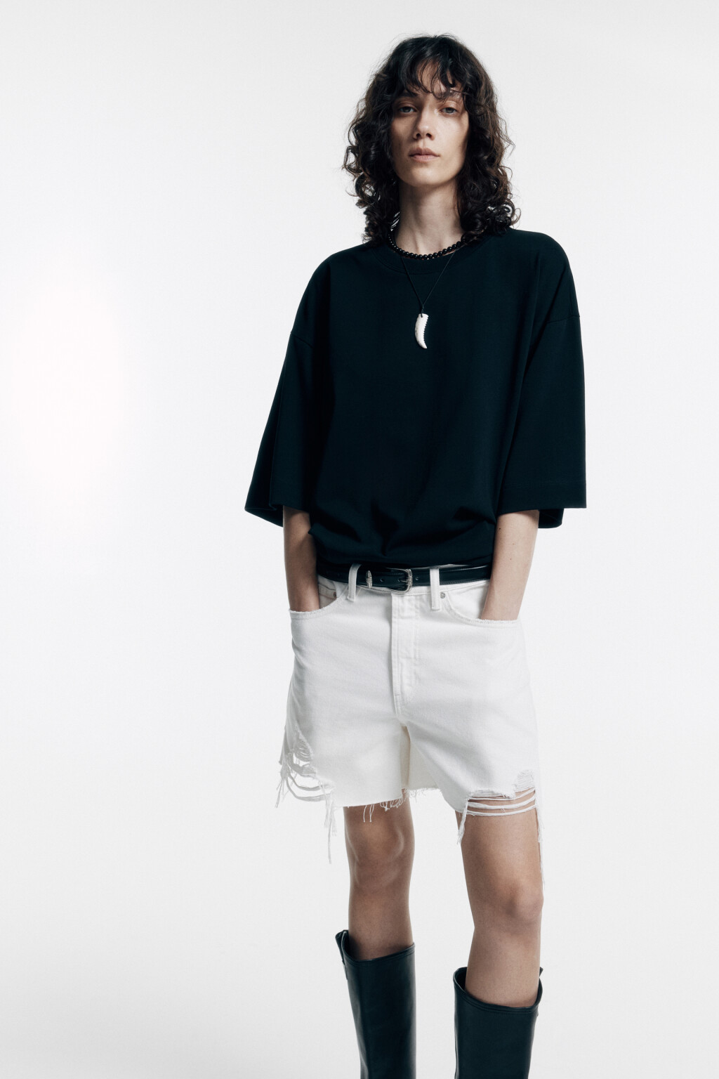 Футболка oversize хлопковая однотонная - цвет черный - 1