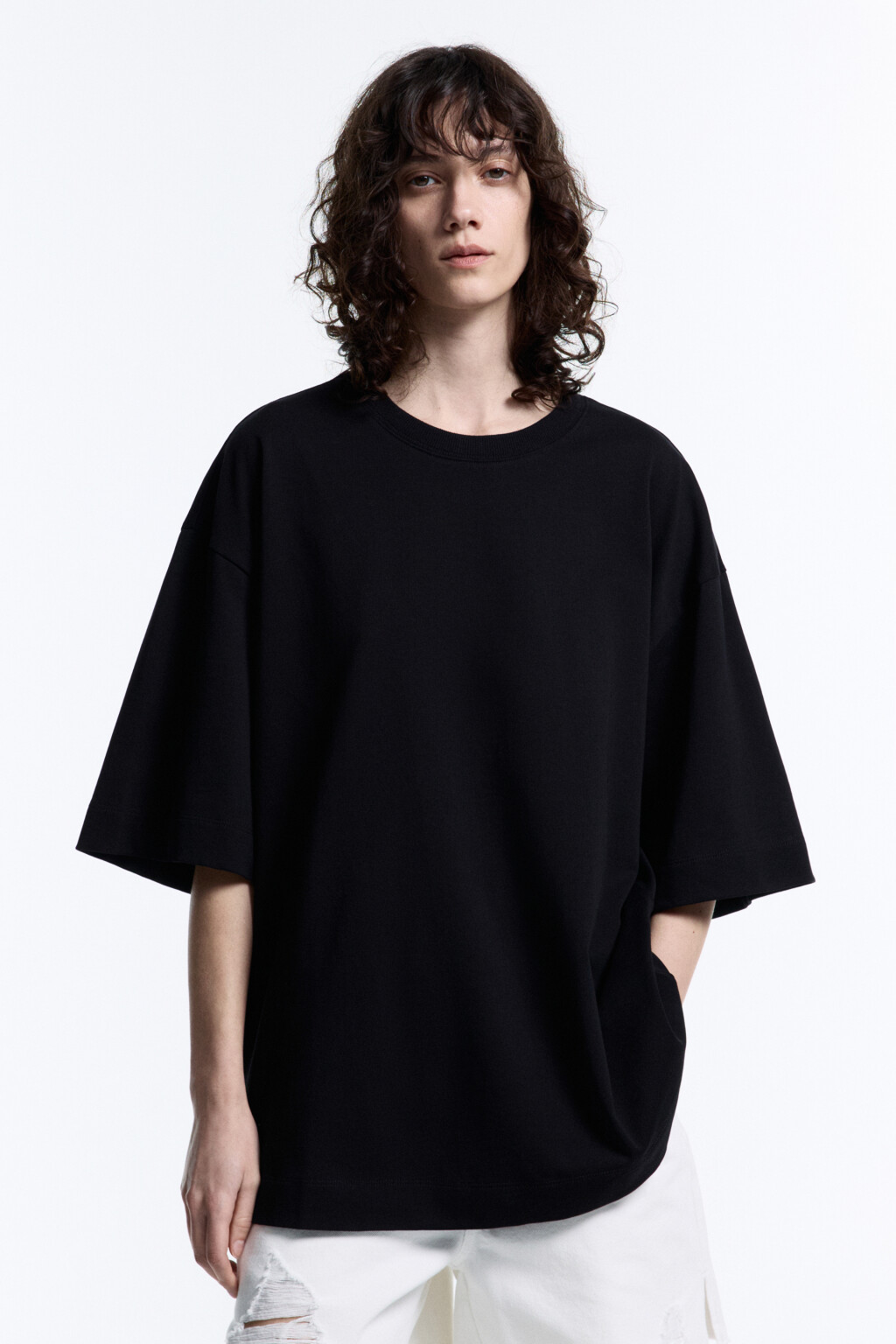 Футболка oversize хлопковая однотонная - цвет черный - 2