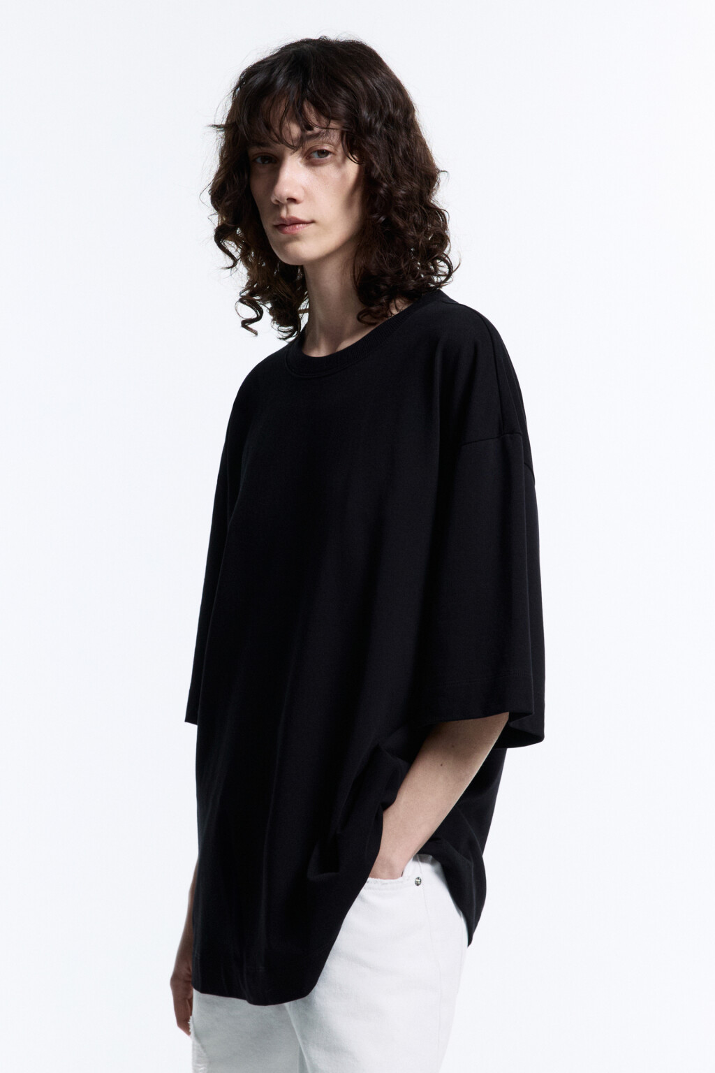 Футболка oversize хлопковая однотонная - цвет черный - 3