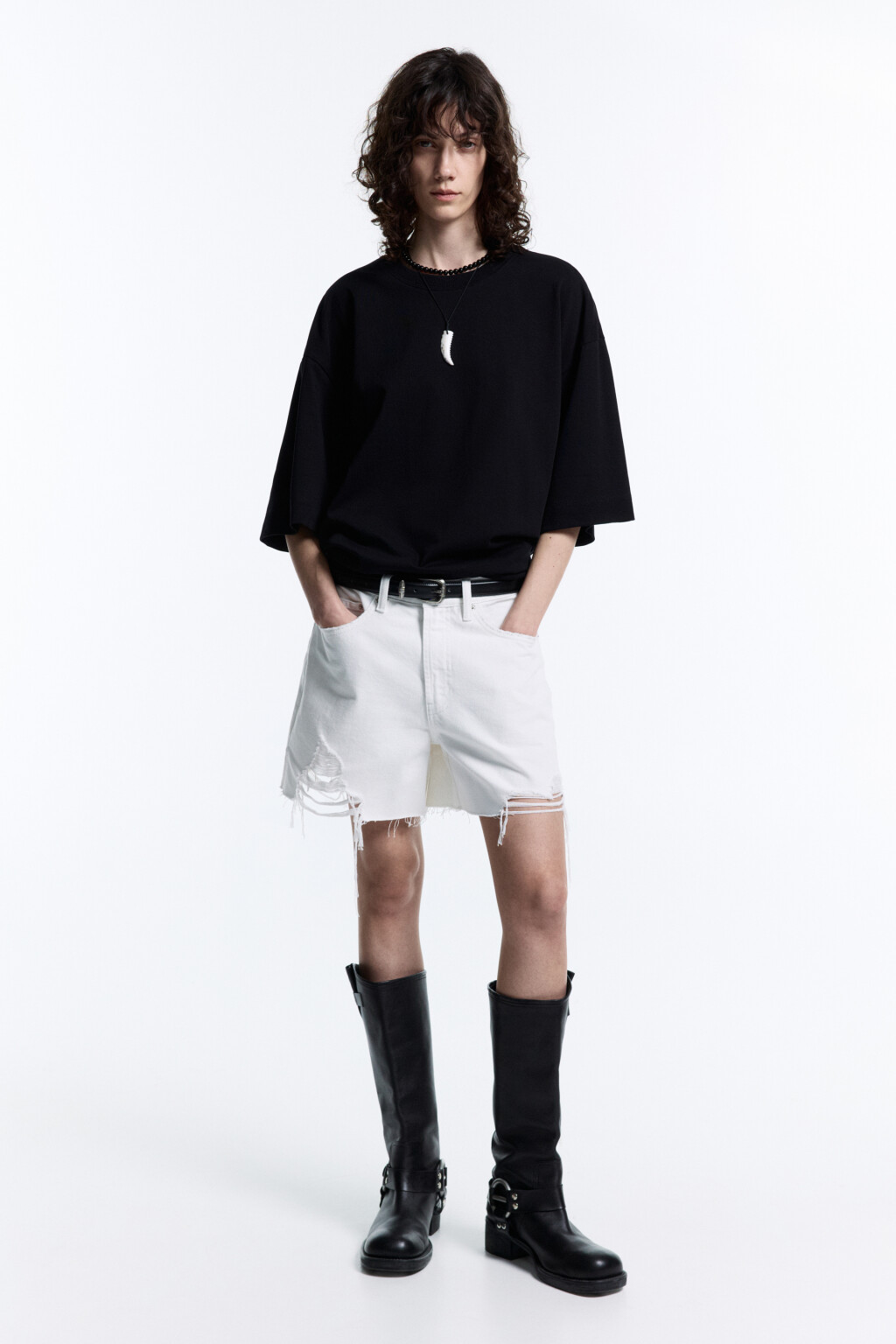 Футболка oversize хлопковая однотонная - цвет черный - 5