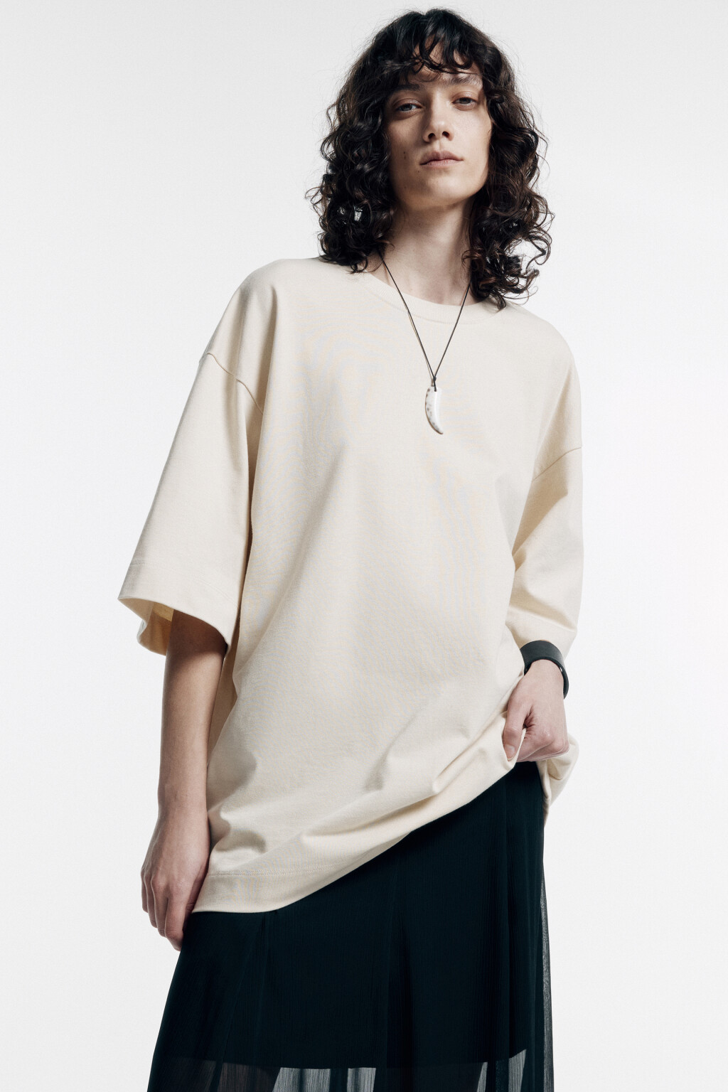 Футболка oversize хлопковая однотонная - цвет бежевый - 1